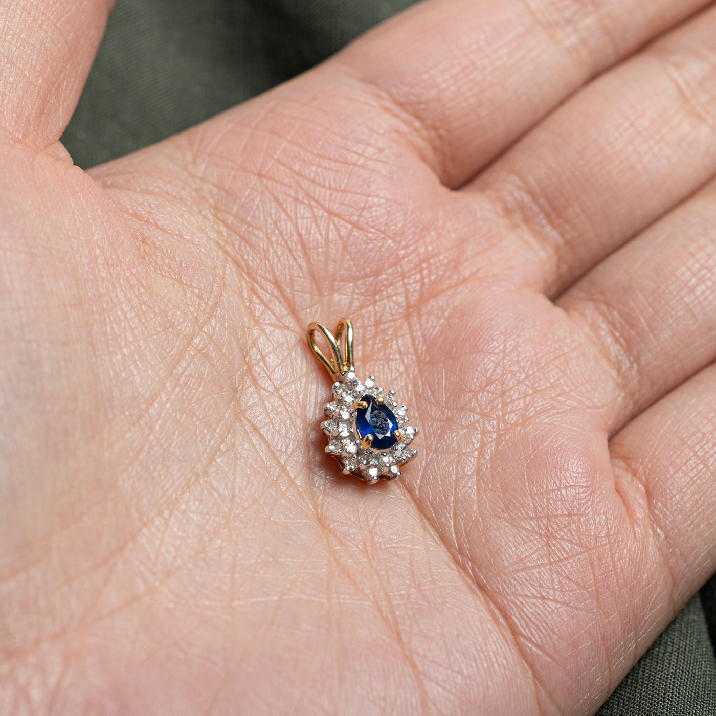 Pear Cut Sapphire & Diamond Petal Pendant | 0.40ctw, 0.18ctw