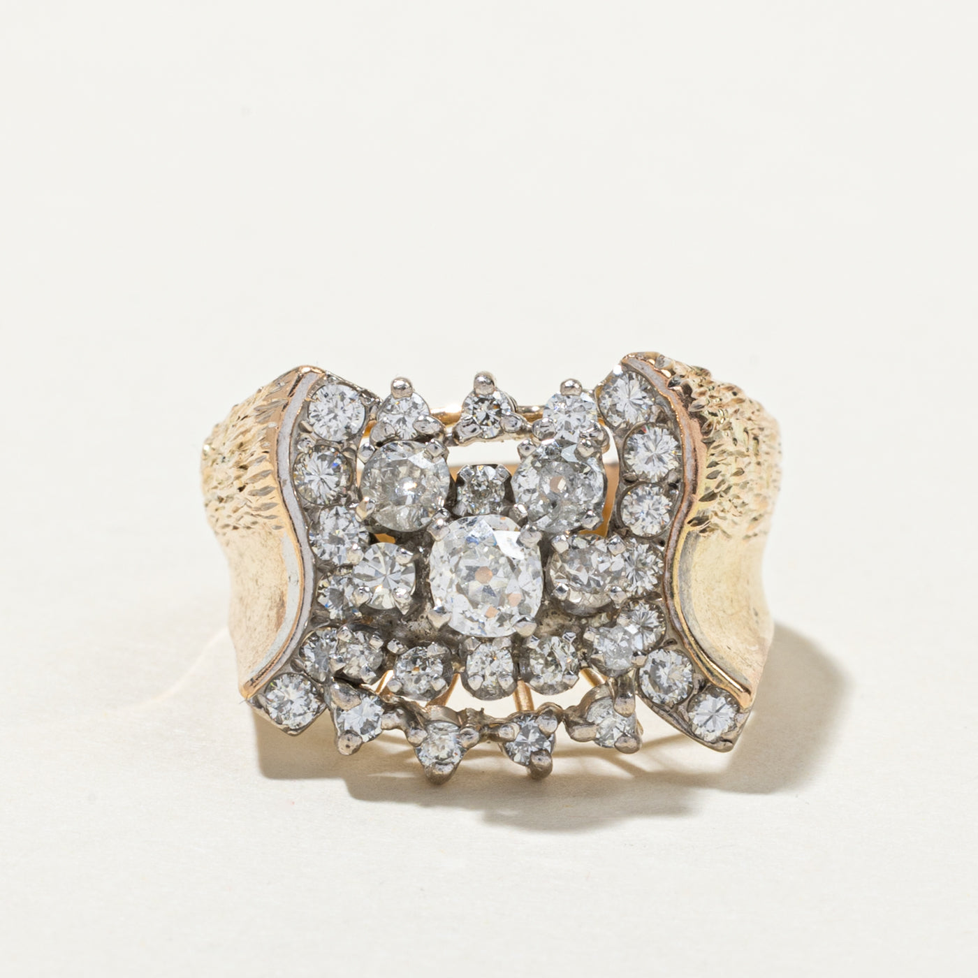 Bague imposante sertie de diamants taille ancienne européenne | 1,39 ct | Taille 8