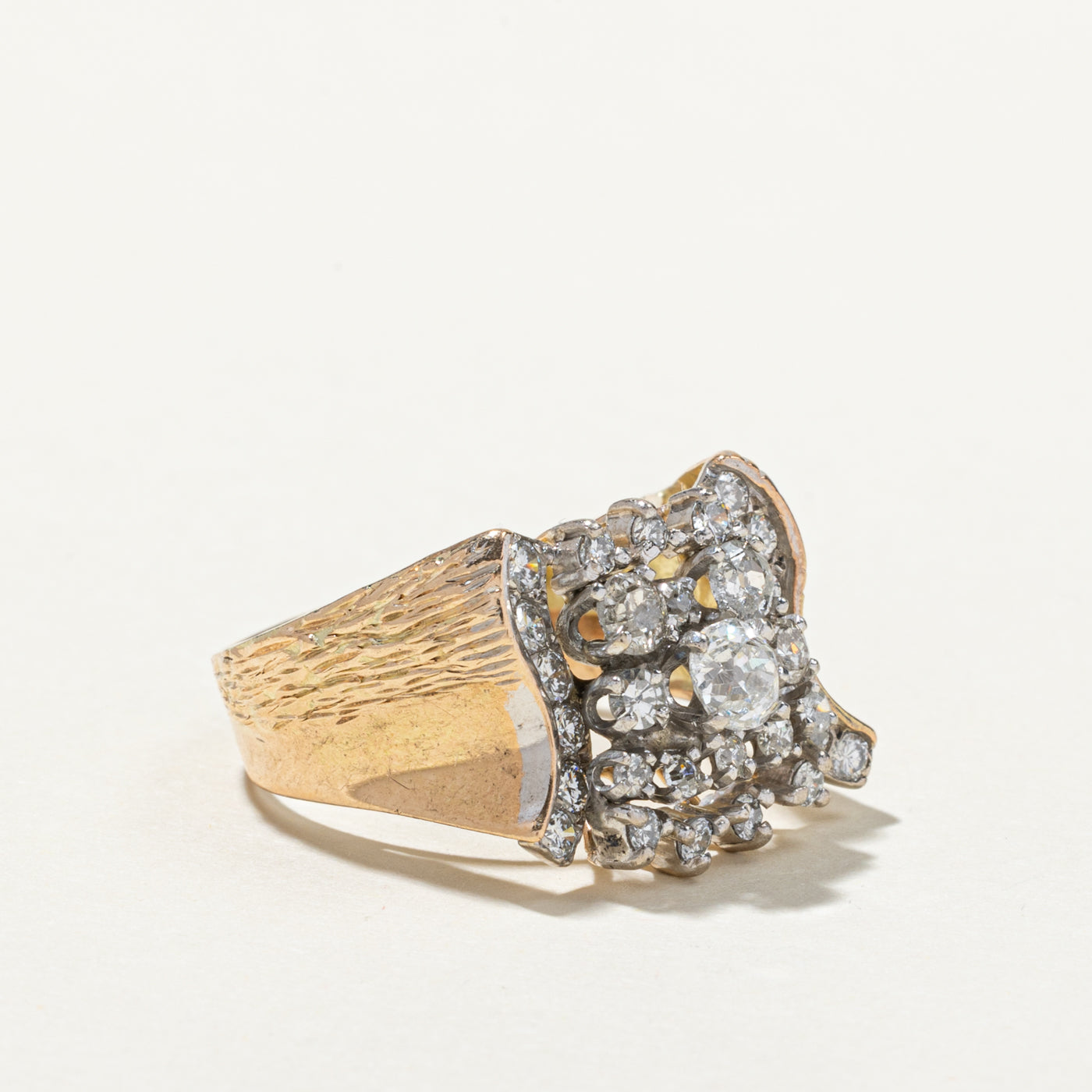 Bague imposante sertie de diamants taille ancienne européenne | 1,39 ct | Taille 8