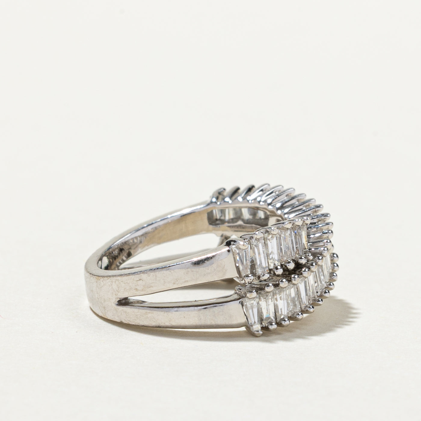 Baguette Cut Diamond Cross Over Ring | 1.01ctw | SZ 4.5