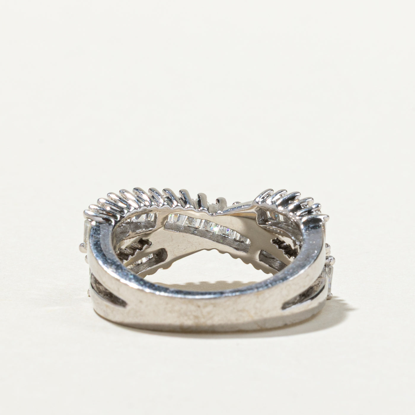 Baguette Cut Diamond Cross Over Ring | 1.01ctw | SZ 4.5