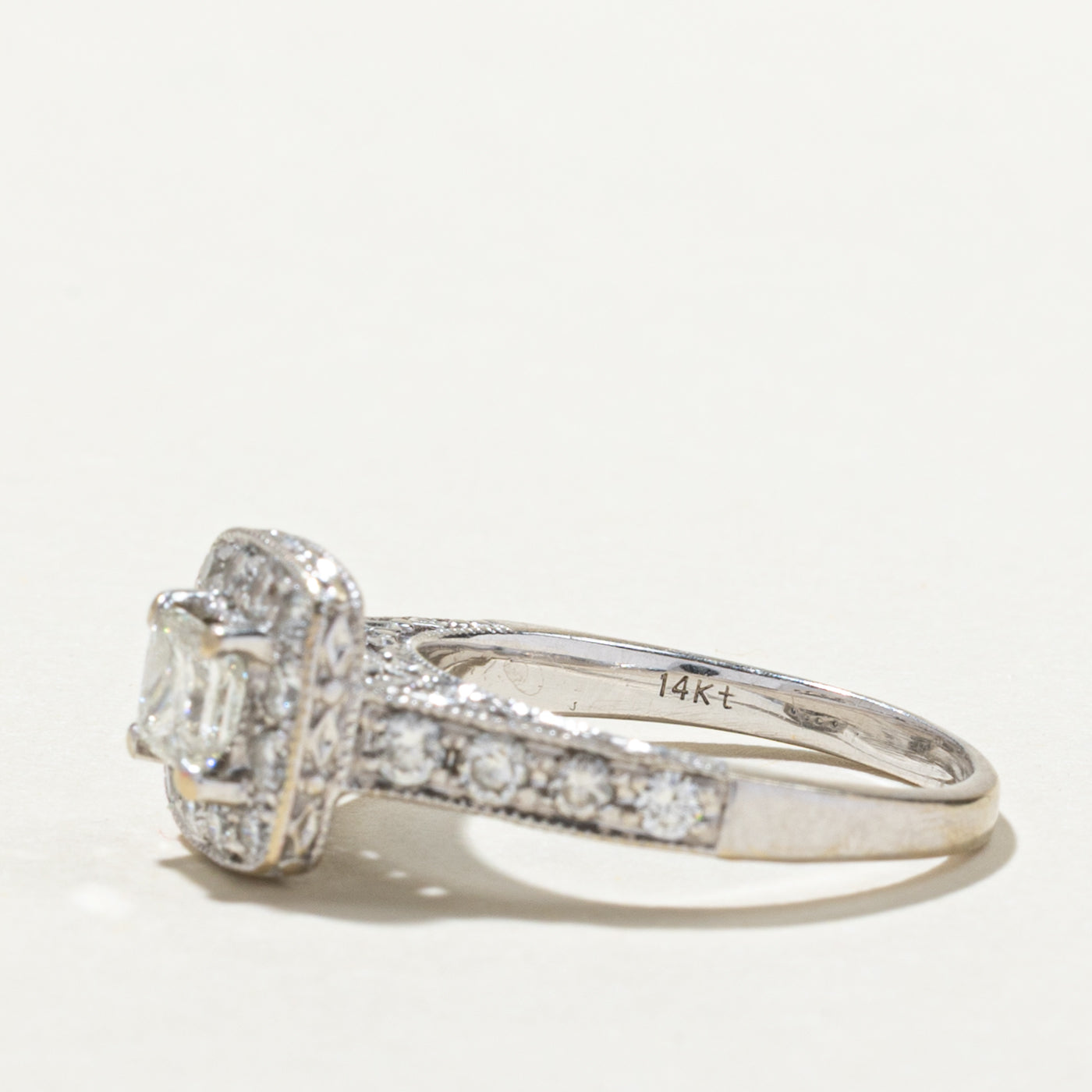 Princess Cut Diamond Halo Engagement Ring | 0.71ctw | SZ 5.5