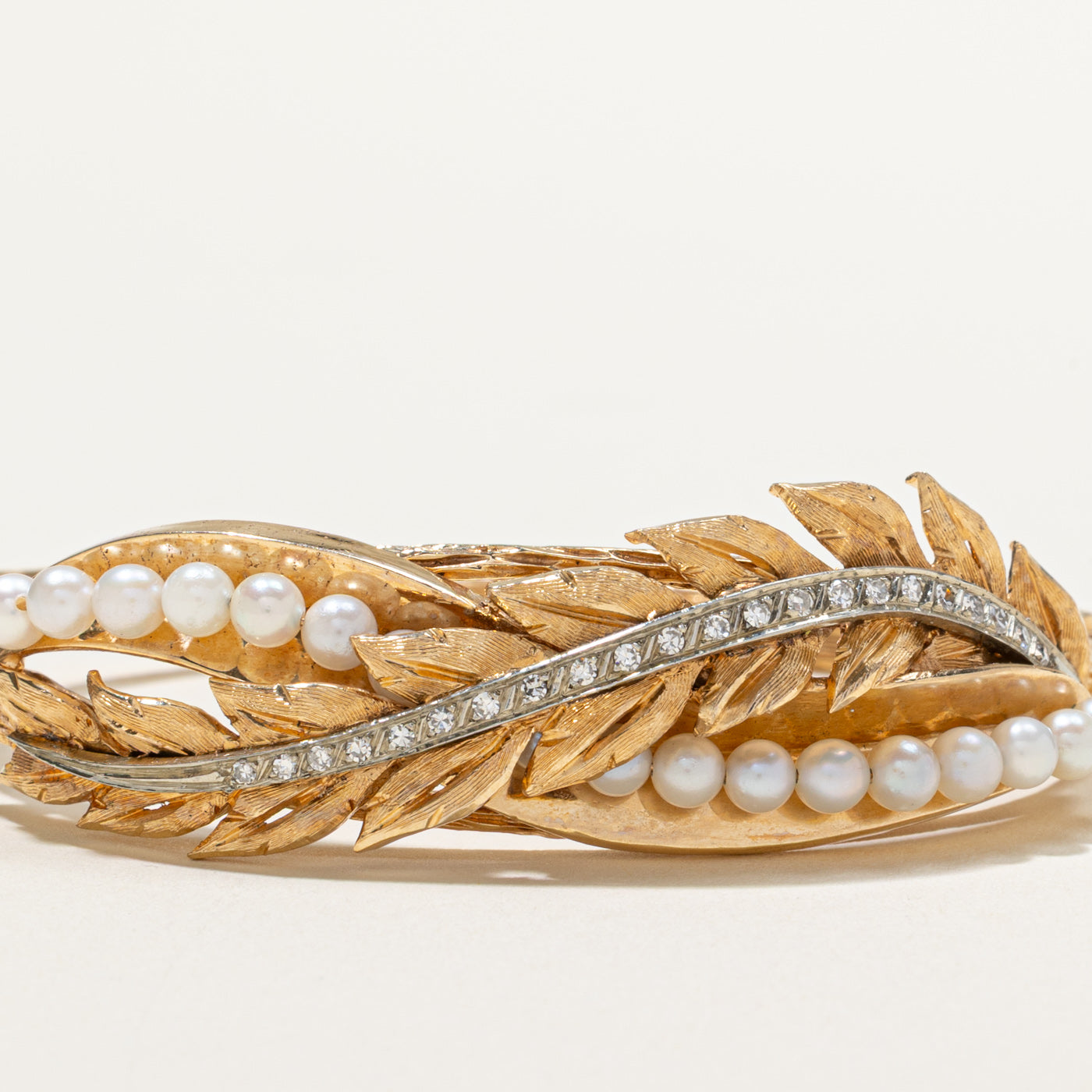 Vintage Diamond & Pearl Cuff Bracelet | 0.22ctw | 6"