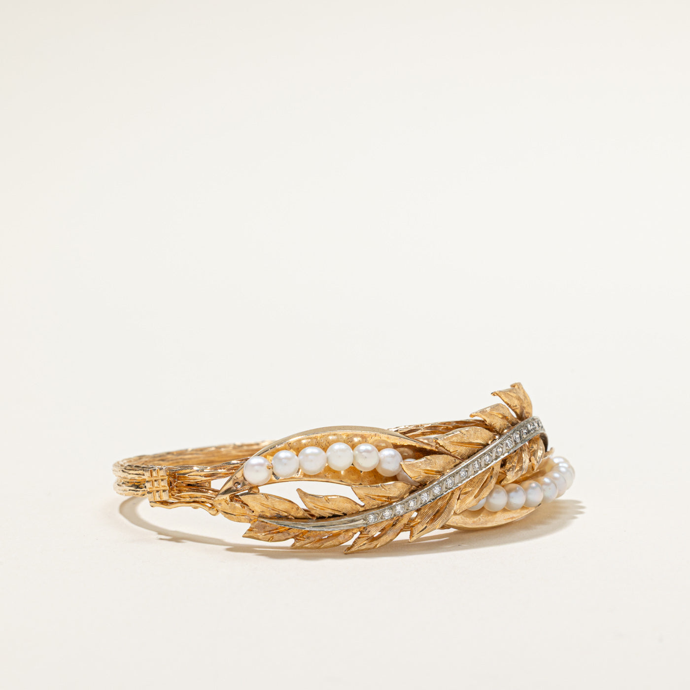 Vintage Diamond & Pearl Cuff Bracelet | 0.22ctw | 6"