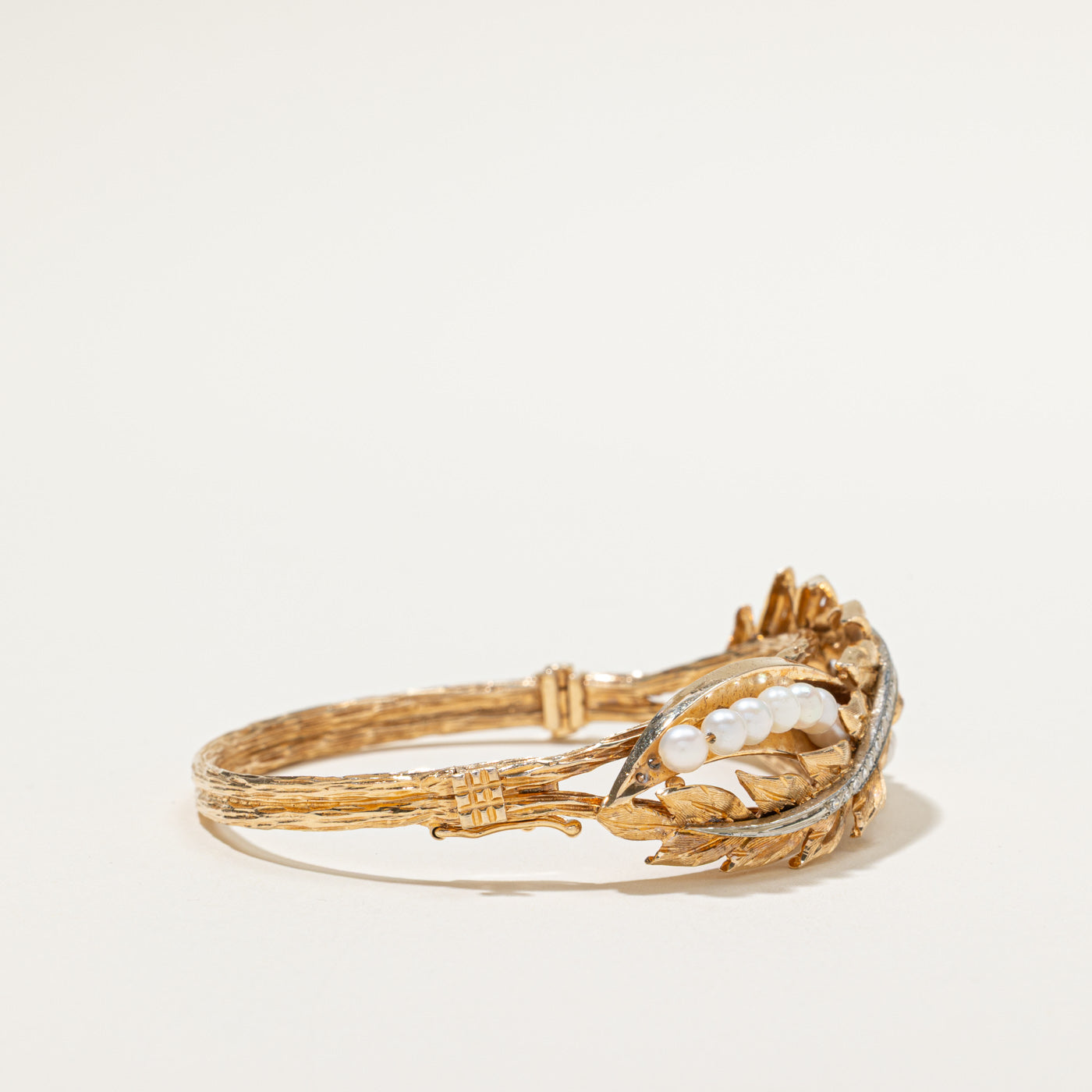 Vintage Diamond & Pearl Cuff Bracelet | 0.22ctw | 6"