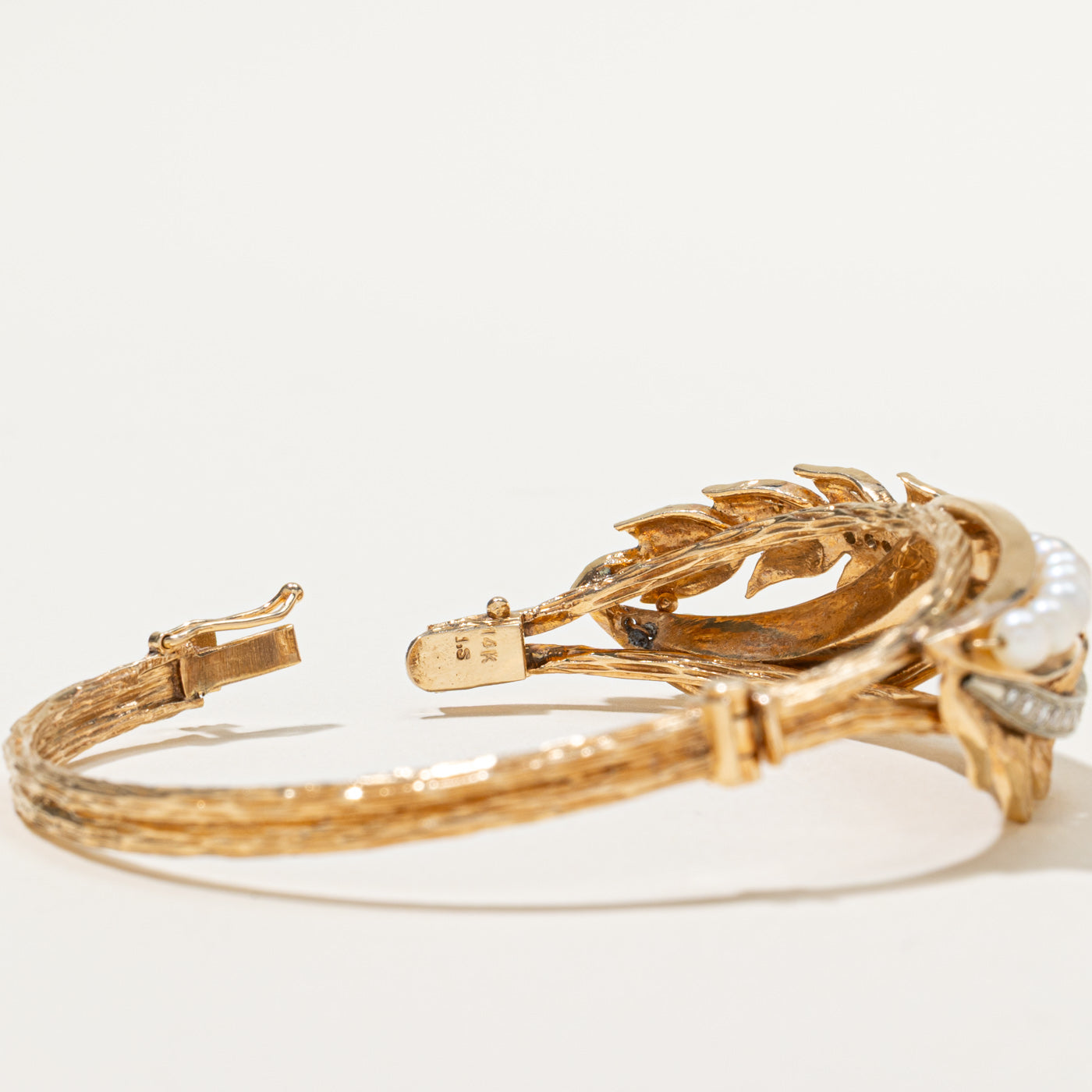 Vintage Diamond & Pearl Cuff Bracelet | 0.22ctw | 6"