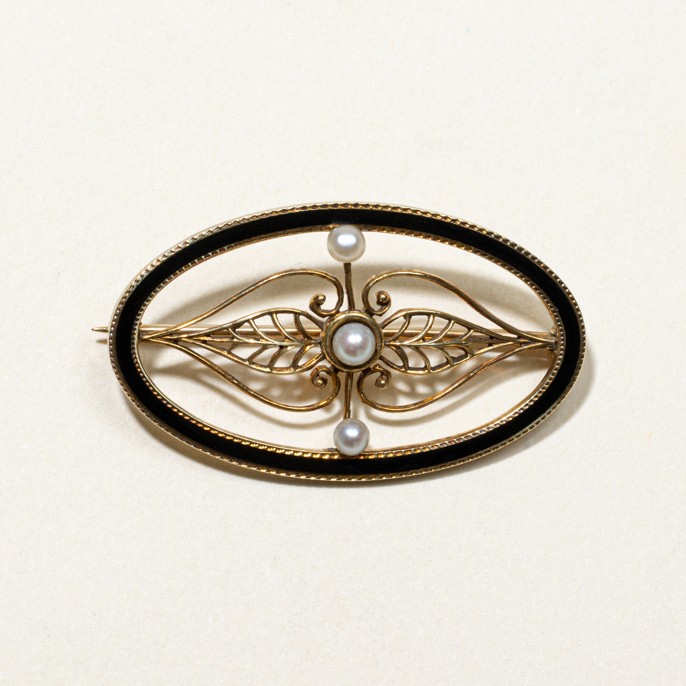 Antique Seed Pearl and Enamel Brooch