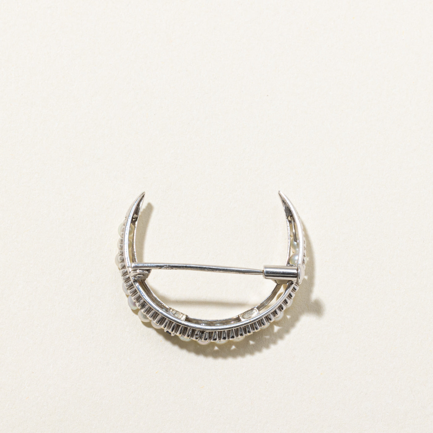 Antique Sapphire & Pearl Crescent Brooch | 0.10ctw