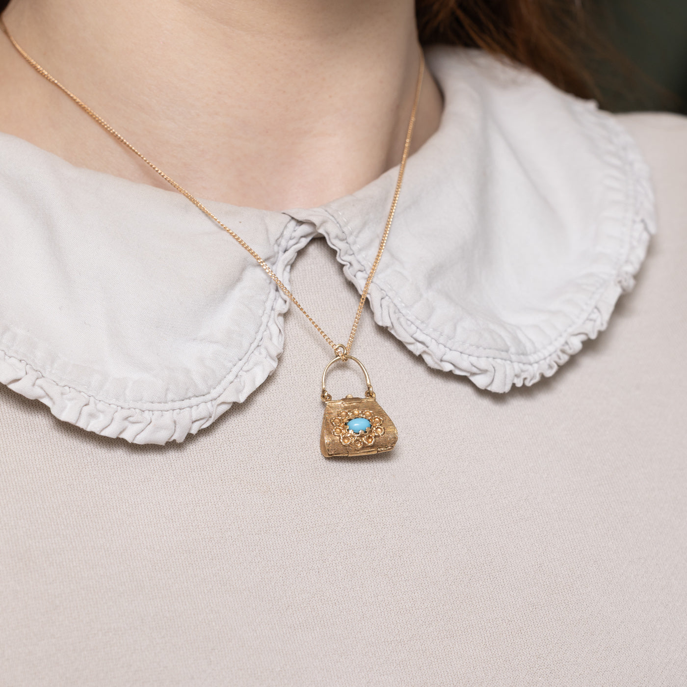 Vintage 10k Turquoise Purse Pendant | 0.60ct