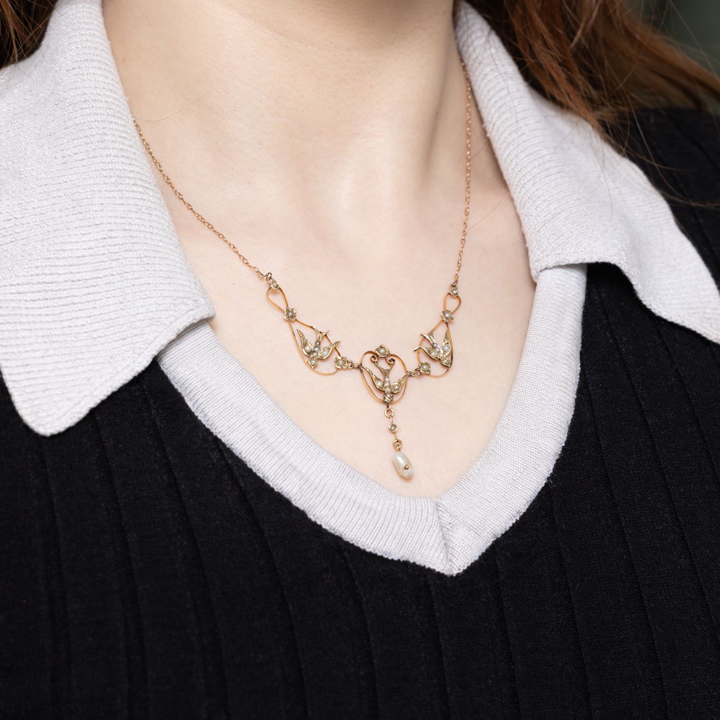 Collier pendentif perle style Art nouveau | 45,7 cm