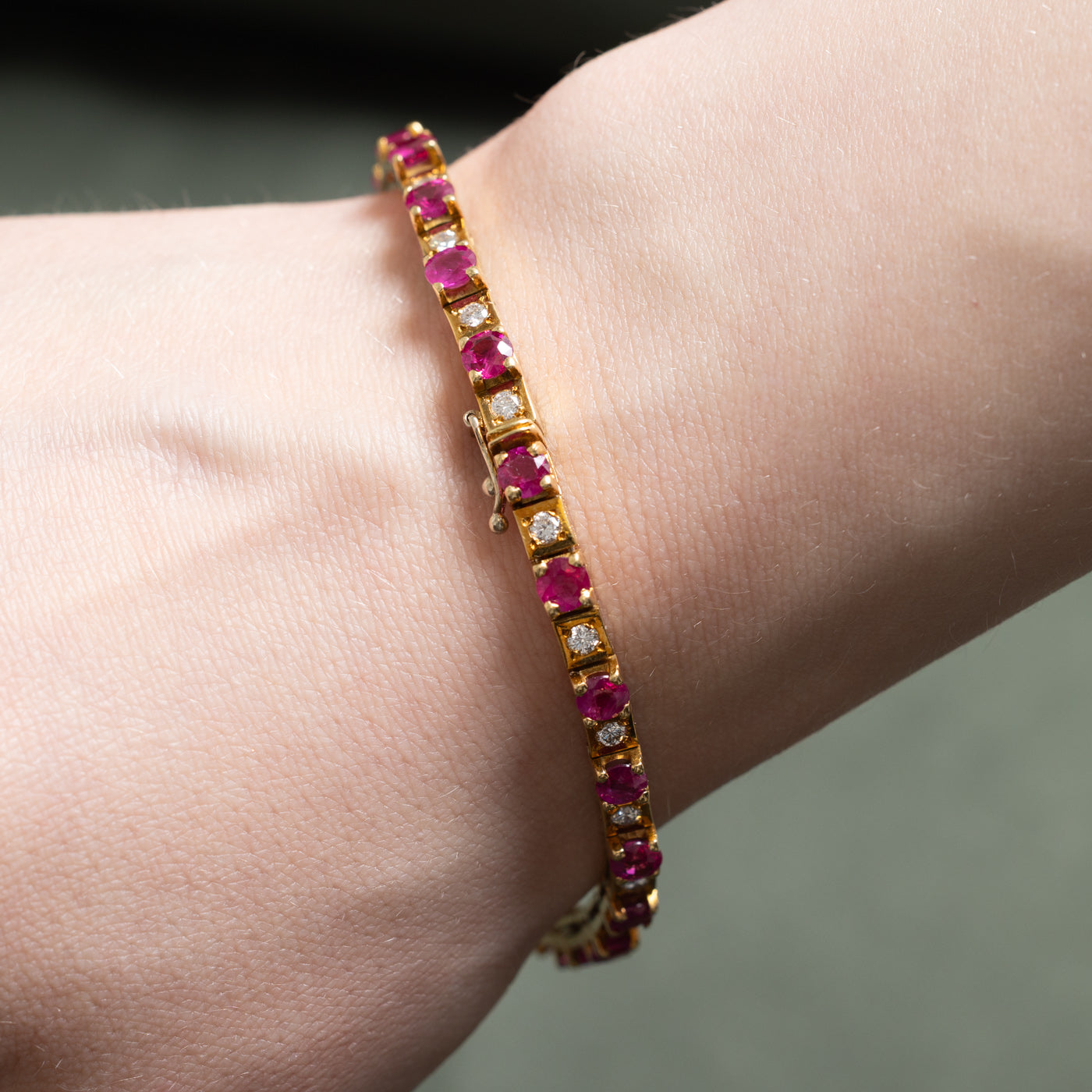 2002 London Hallmarked Burmese Ruby & Diamond Bracelet | 5.75ctw, 1.15ctw | 7.25"