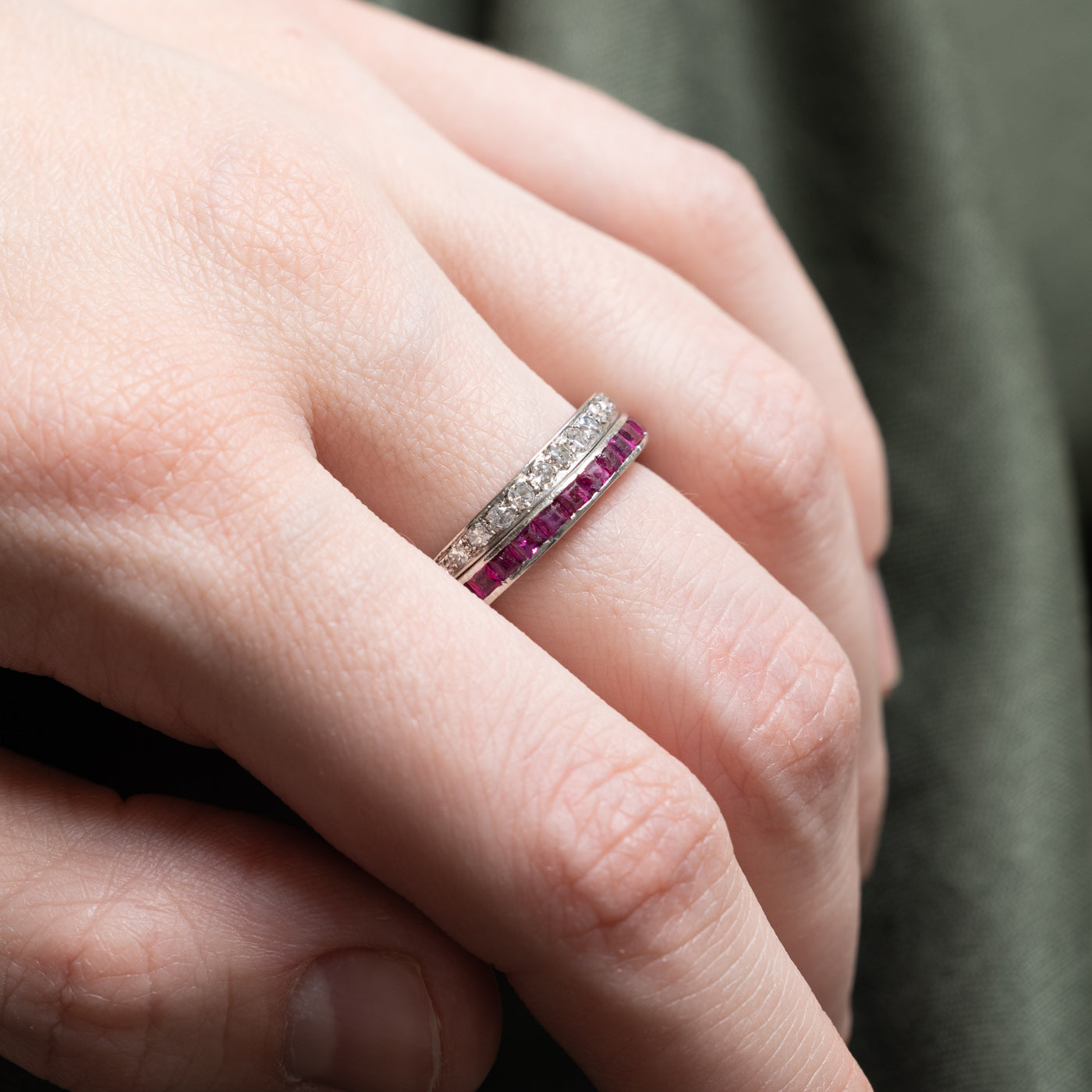 Art Deco Platinum Ruby, Sapphire & Diamond Convertible Ring | 1.55ctw, 0.58ctw | SZ 7