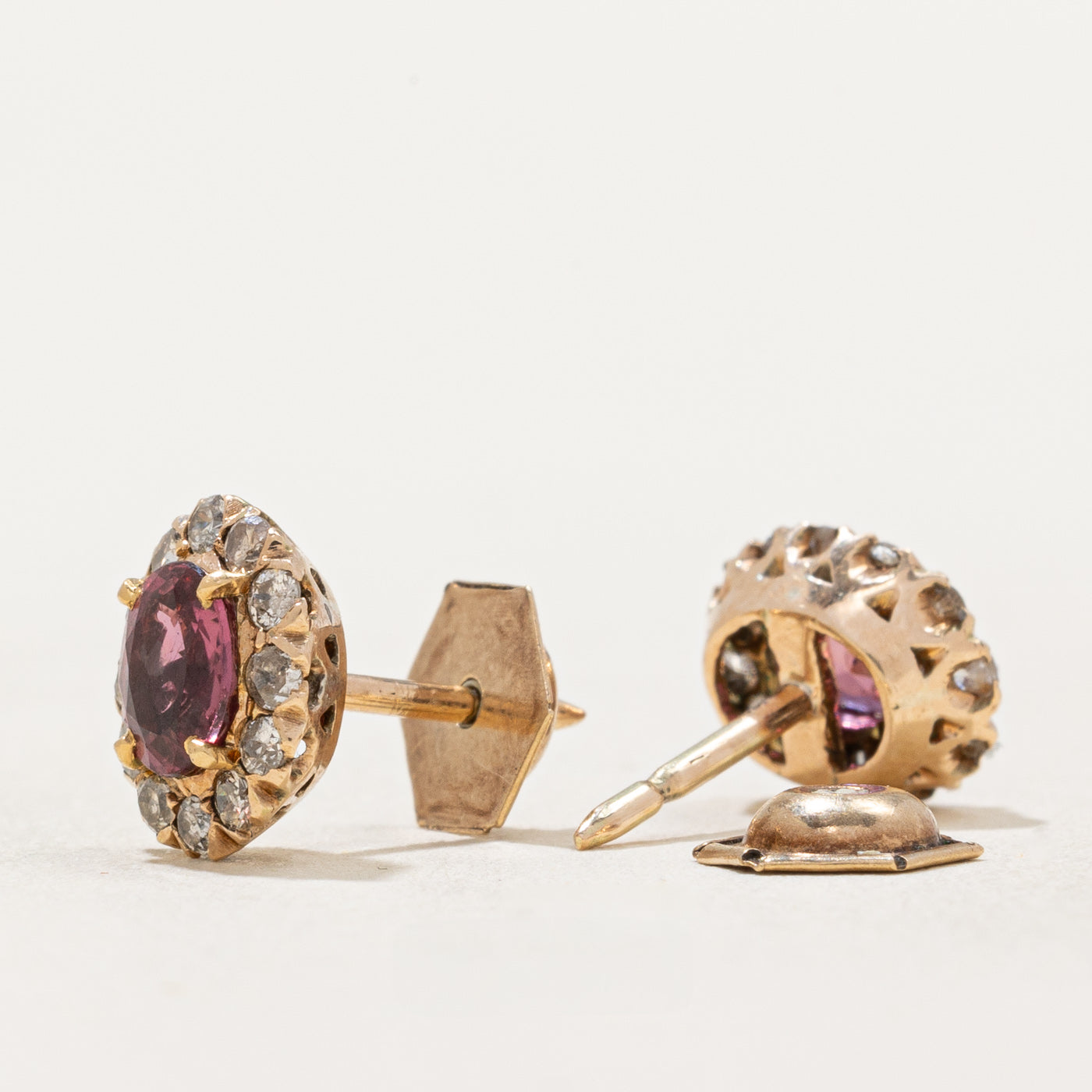 Vintage Ruby & Diamond Halo Earrings | 1.00ctw, 0.36ctw |