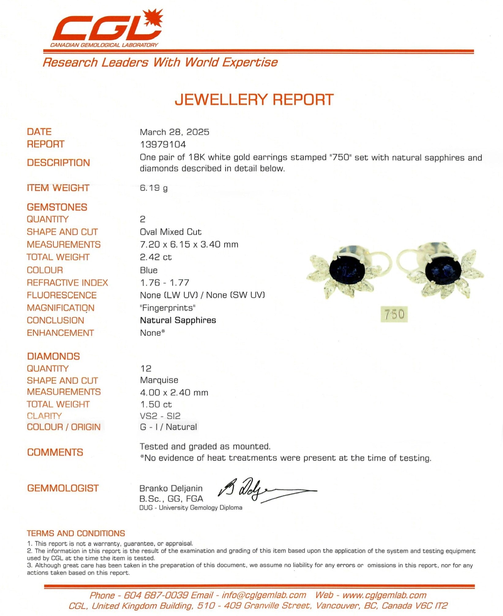 Unheated Sapphire & Diamond Cluster Stud Earrings | 2.42ctw, 1.50ctw