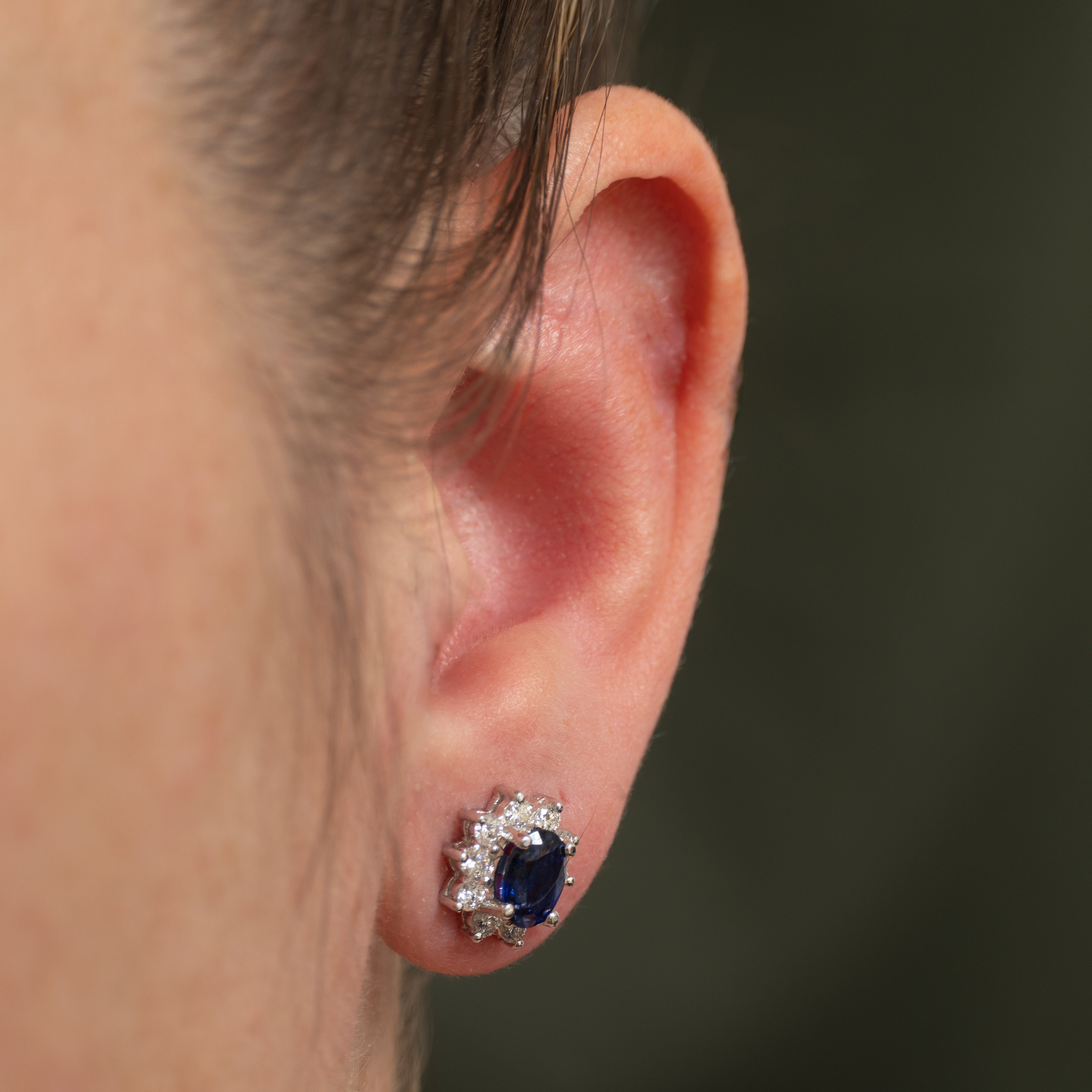 Unheated Sapphire & Diamond Petal Stud Earring | 1.66ctw, 0.80ctw