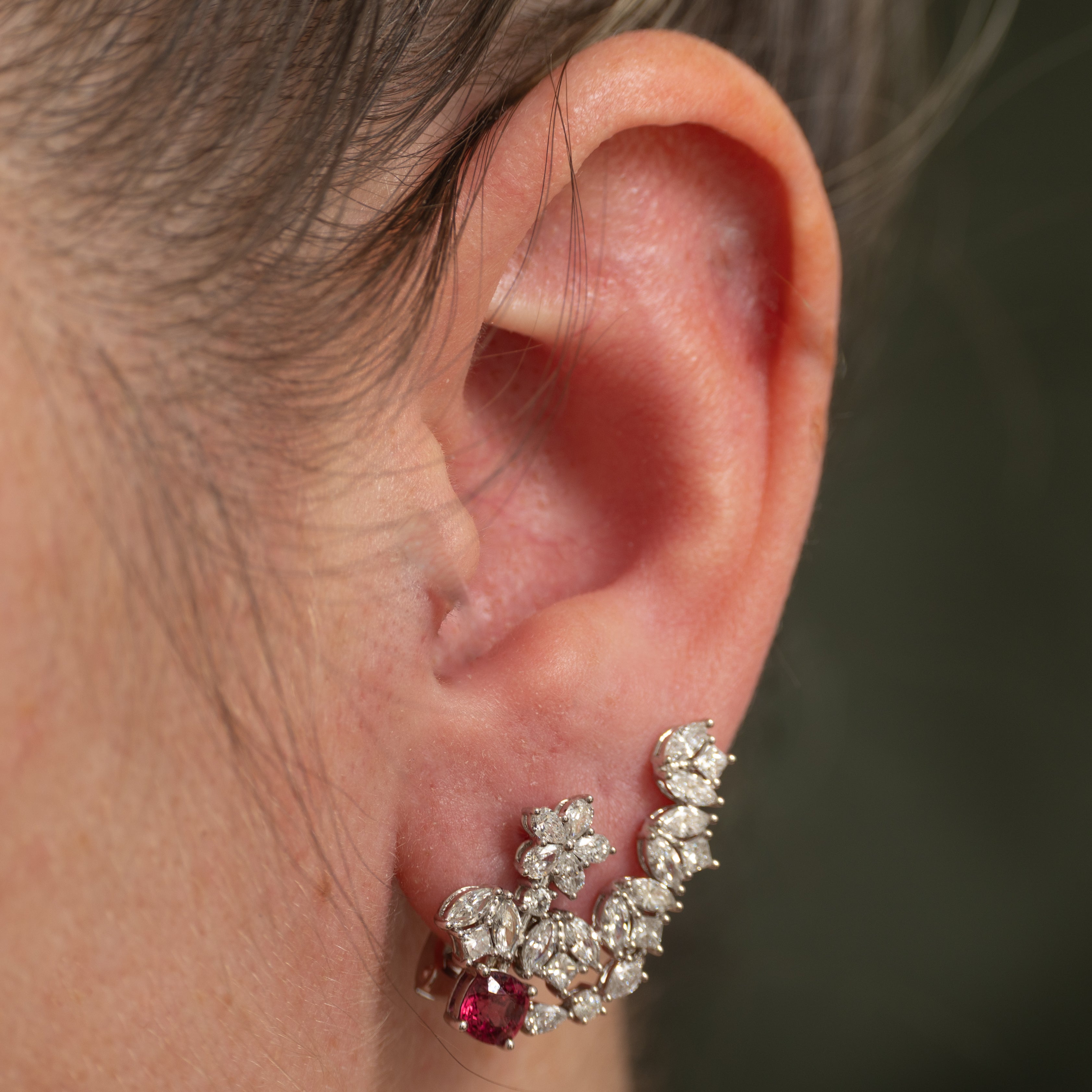 Natural Unheated Pink Spinel & Diamond Cluster Ear Climber Earrings | 2.35ctw, 0.91ctw