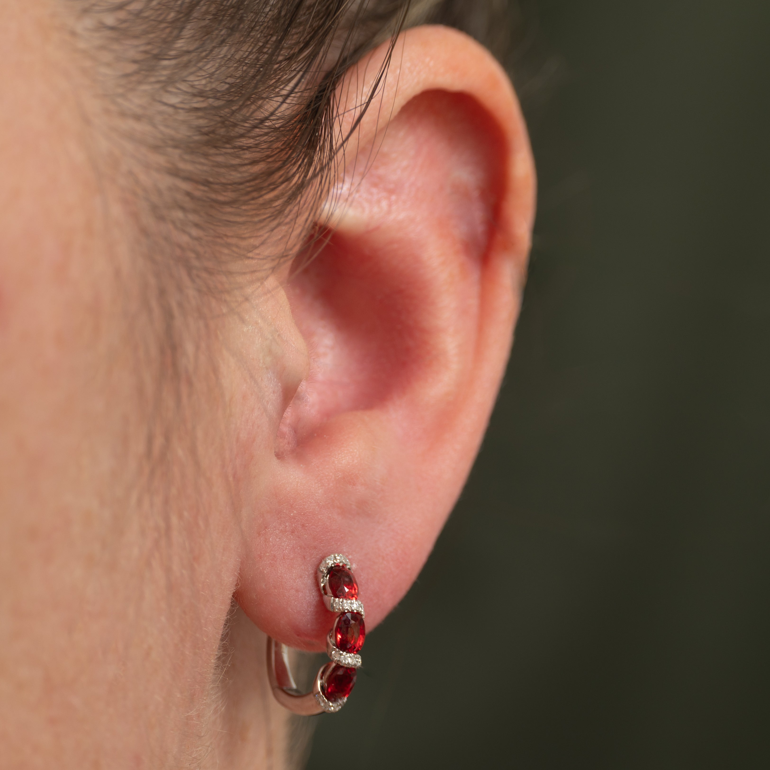 Natural Unheated Orangey Red Ruby & Diamond Hoop Earrings | 0.815ctw, 0.049ct