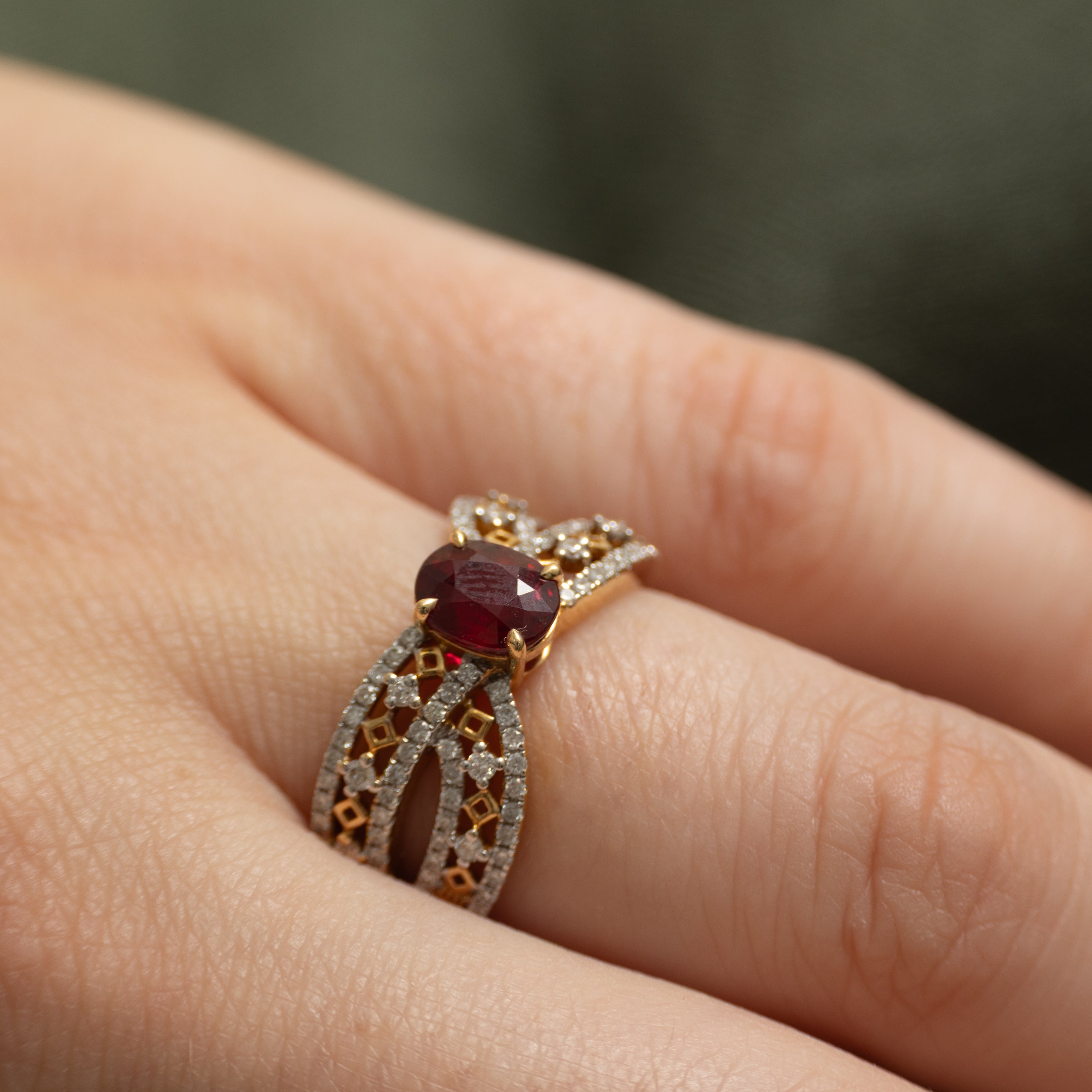 18k Ruby & Diamond Cross Over Ring | 1.05ct, 0.42ctw | SZ 6.75