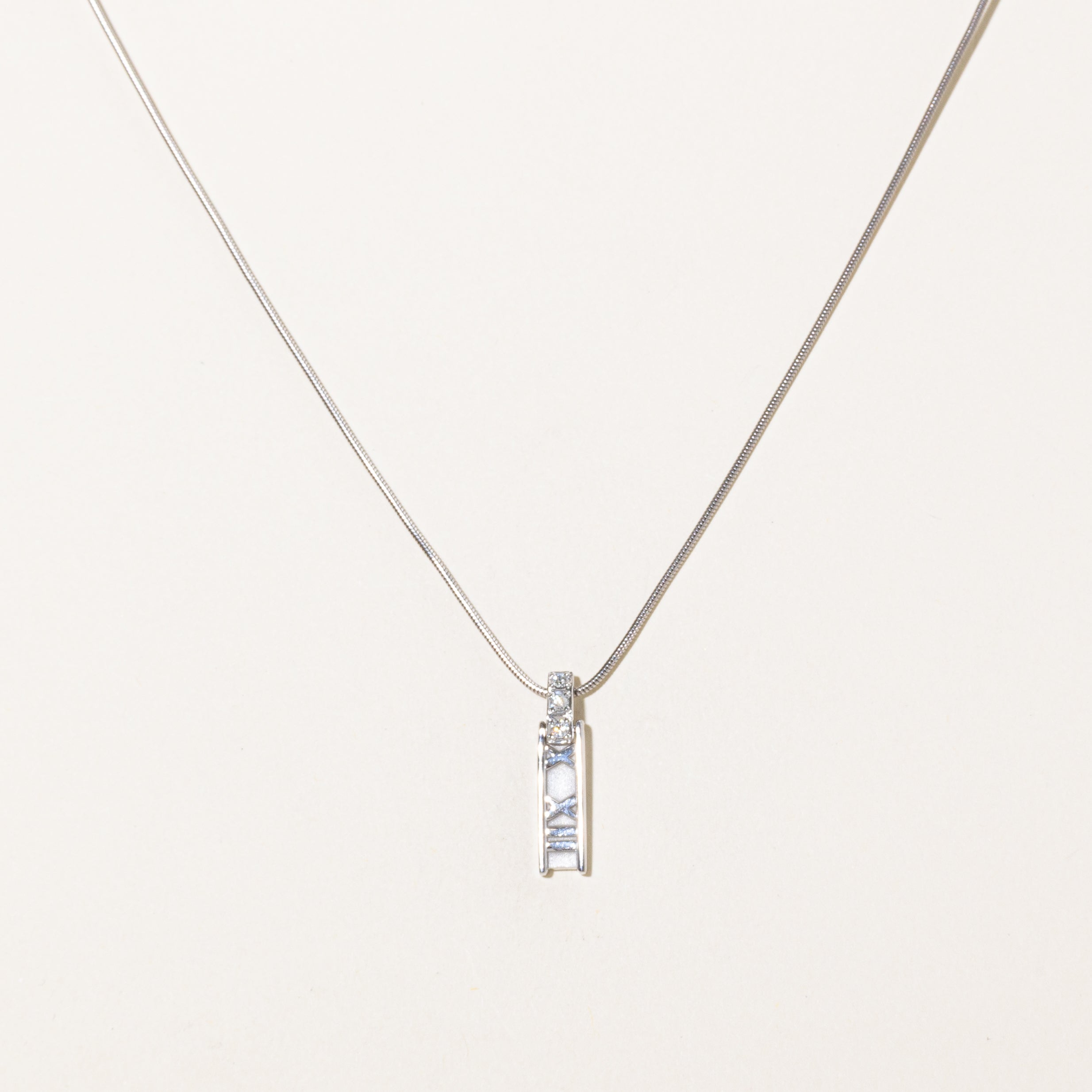 'Tiffany & Co' Italian 18k White Gold Atlas Bar Diamond Pendant Necklace | 0.08ctw | 16"
