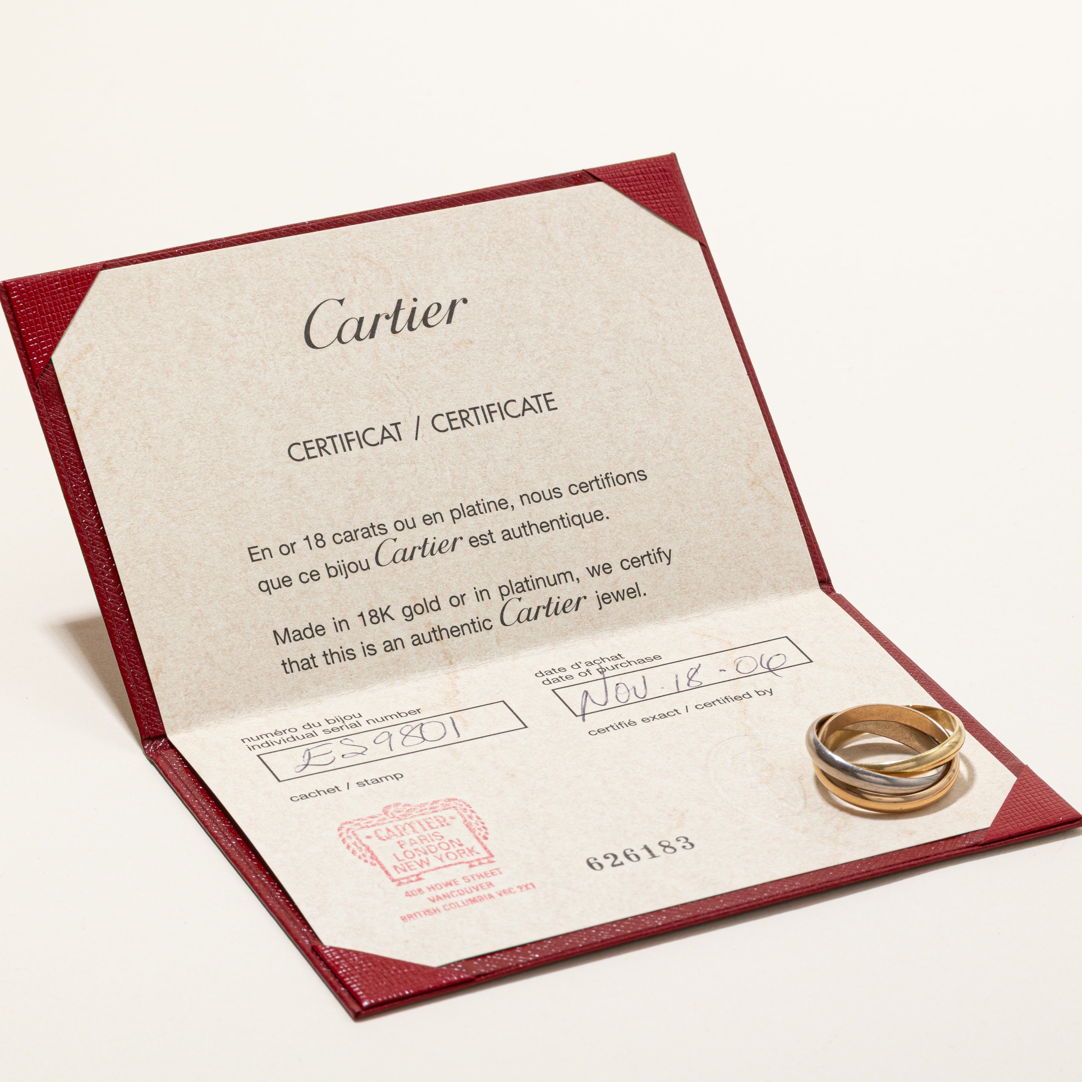 'Cartier' Classic Model Trinity Ring | SZ 8