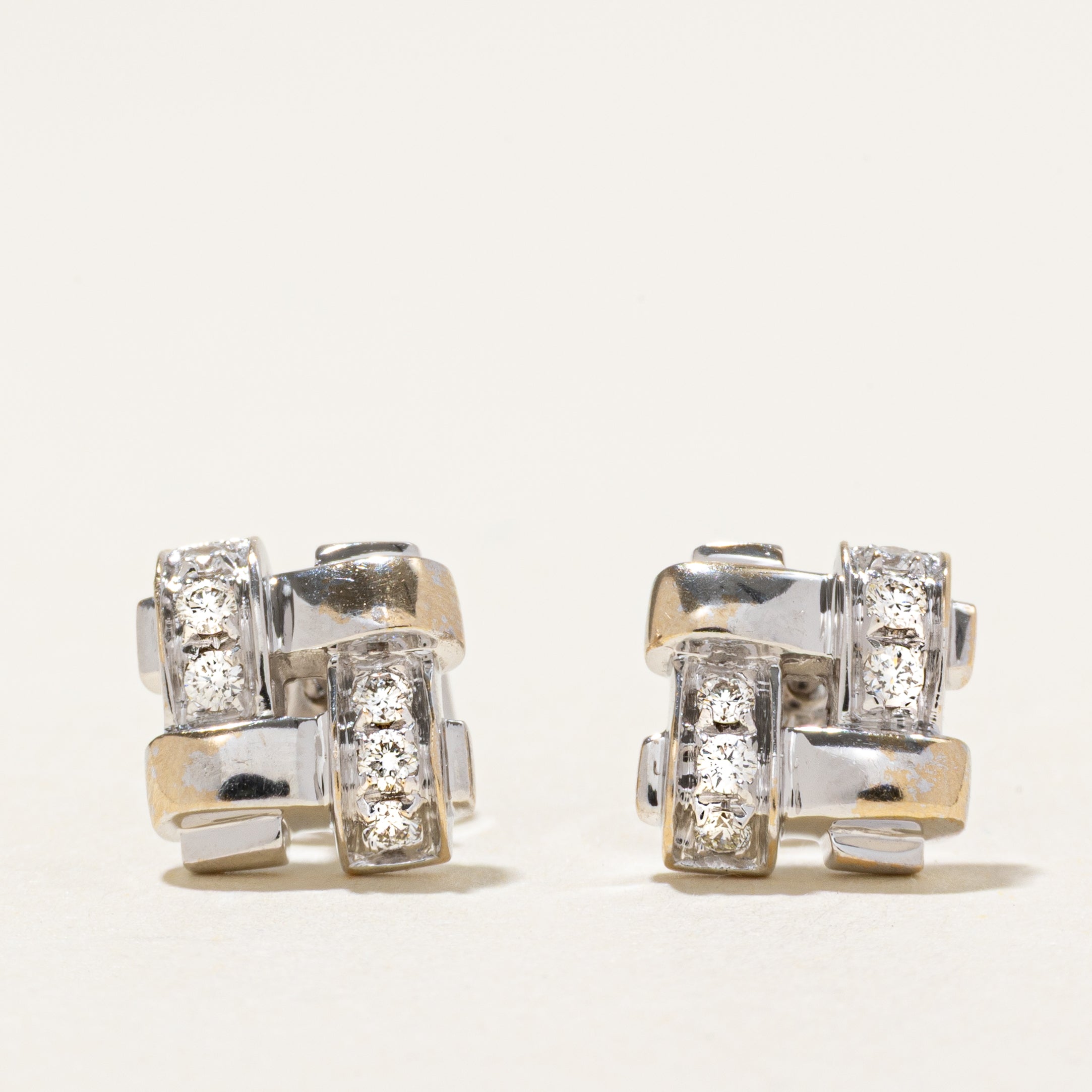 2002 Italian 'Tiffany & Co' Vannerie 18k Diamond Stud Earrings | 0.18ctw