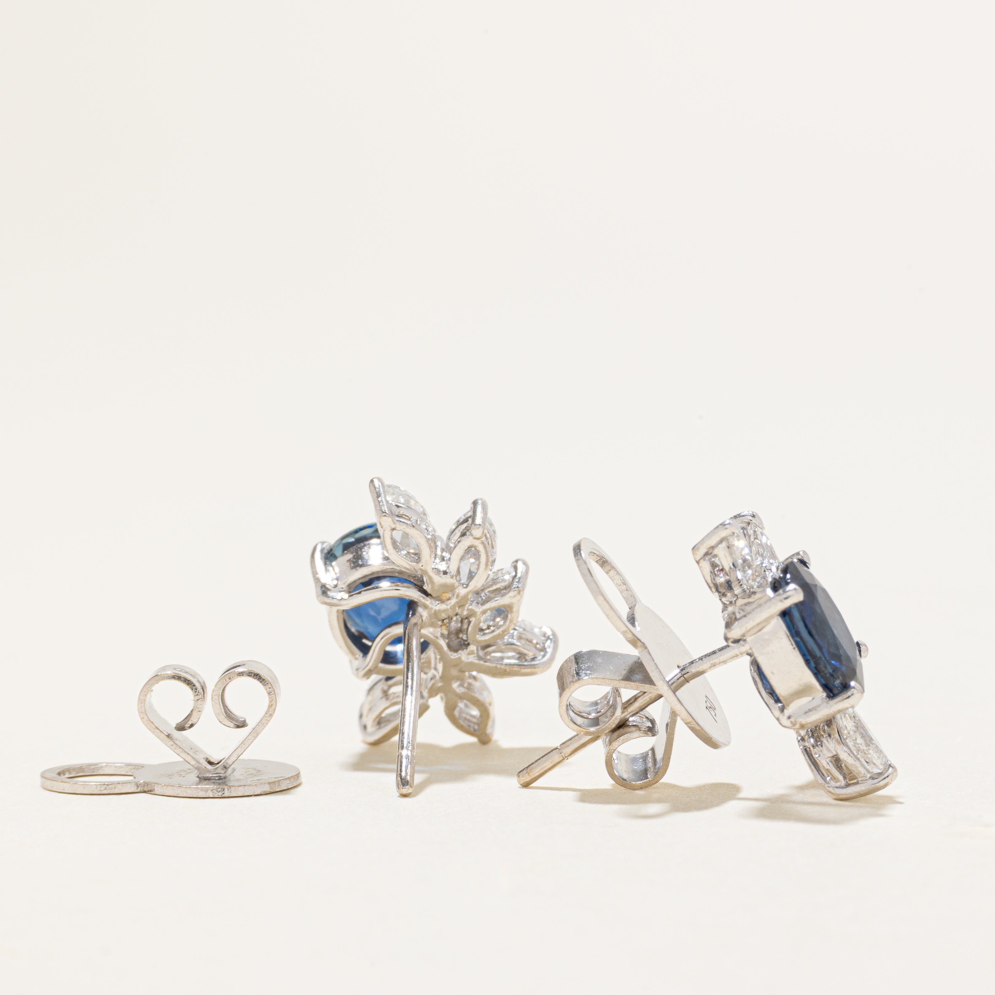Unheated Sapphire & Diamond Cluster Stud Earrings | 2.42ctw, 1.50ctw