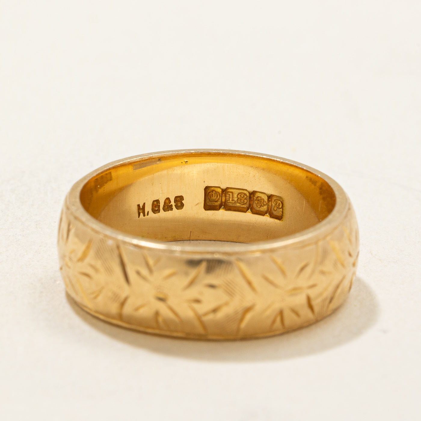 1964 Birmingham 18k Yellow Gold Floral Band | 5.90mm | SZ