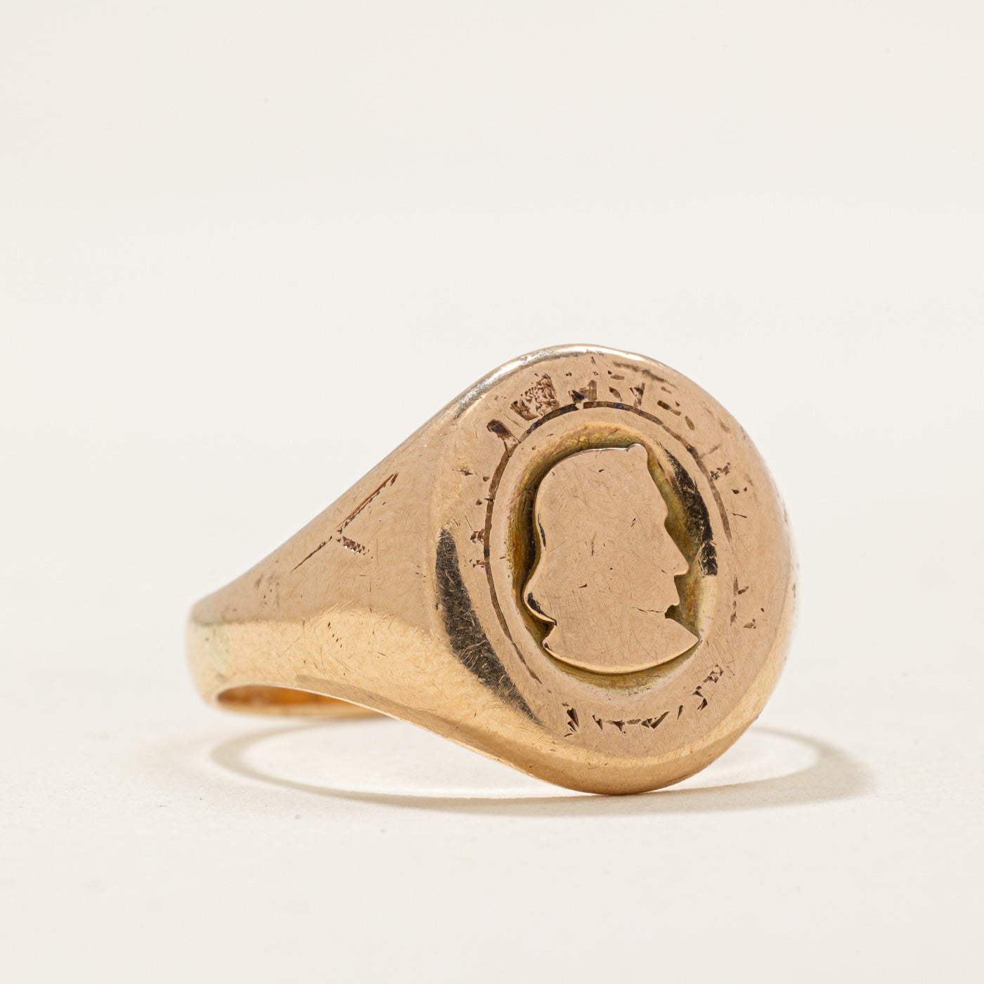 Vintage Canadian 10k Yellow Gold Portrait Ring | SZ 10.5