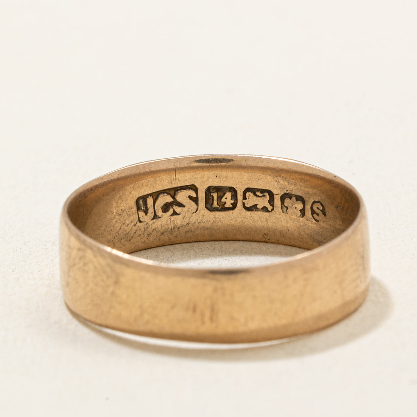 Circa 1900 Pseudo Hallmarked 'FHJ' 14k Yellow Gold Band | 6.20mm | SZ 8.75