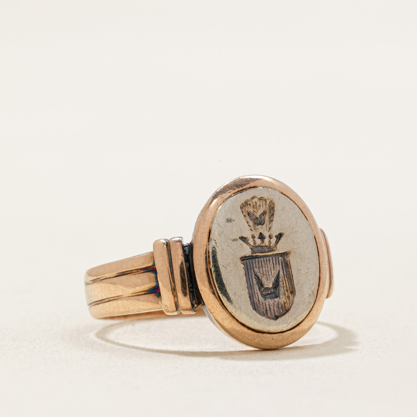 Antique Polish Hallmarked 14k Rose & White Gold Signet Ring | SZ 7.5