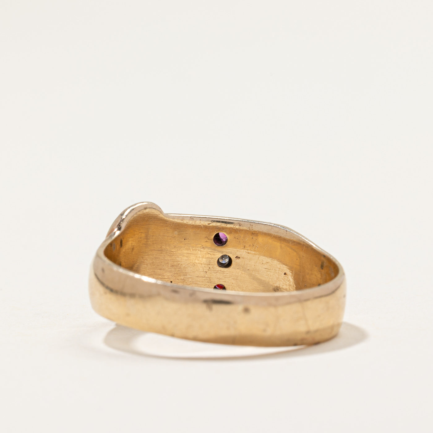 Vintage Diamond & Ruby Buckle Ring | 0.01ct, 0.02ctw | SZ 10