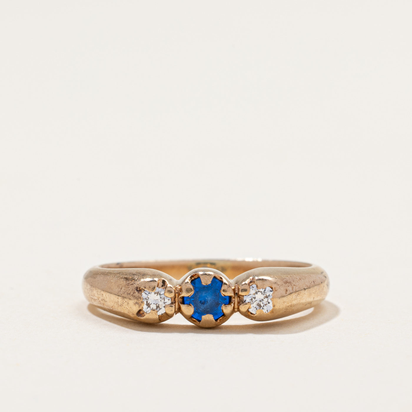 Antique Synthetic Sapphire & Natural Diamond Ring | 0.15ct, 0.10ctw | SZ 6
