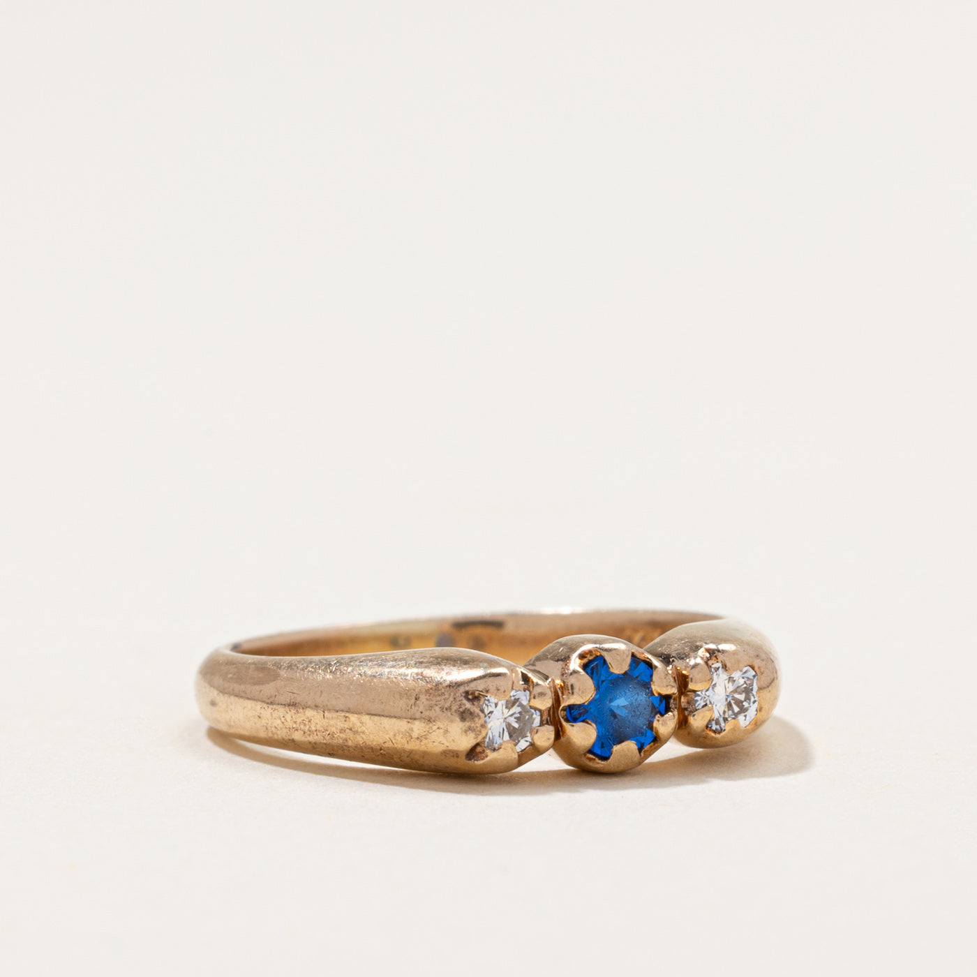 Antique Synthetic Sapphire & Natural Diamond Ring | 0.15ct, 0.10ctw | SZ 6