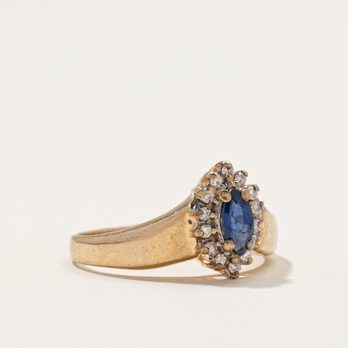 Marquise Cut Sapphire & Diamond Ring | 0.25ct, 0.10ctw | SZ 6.5