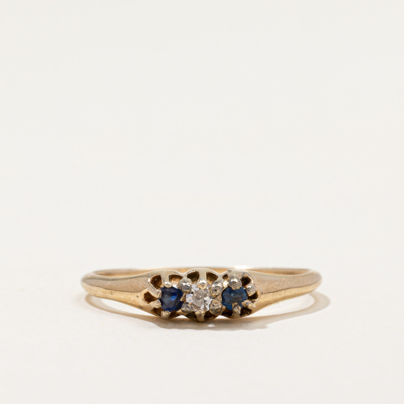 Antique Three Stone Diamond & Sapphire Ring | 0.05ct, 0.08ctw | SZ 7.75
