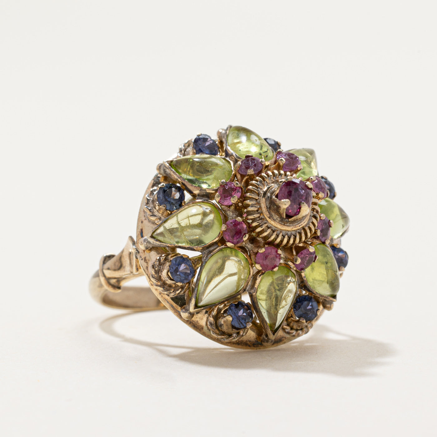 Mixed Gemstones Ornate Cocktail Ring | 3.45ctw | SZ 6.5