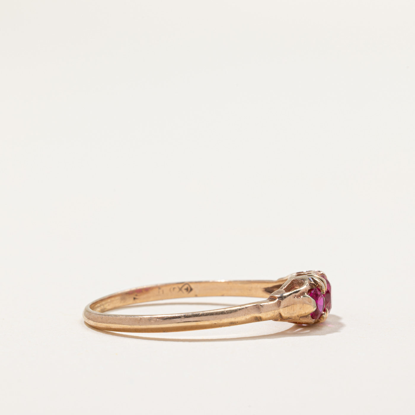 Three Stone Synthetic Ruby Ring | 0.70ctw | SZ 9.25