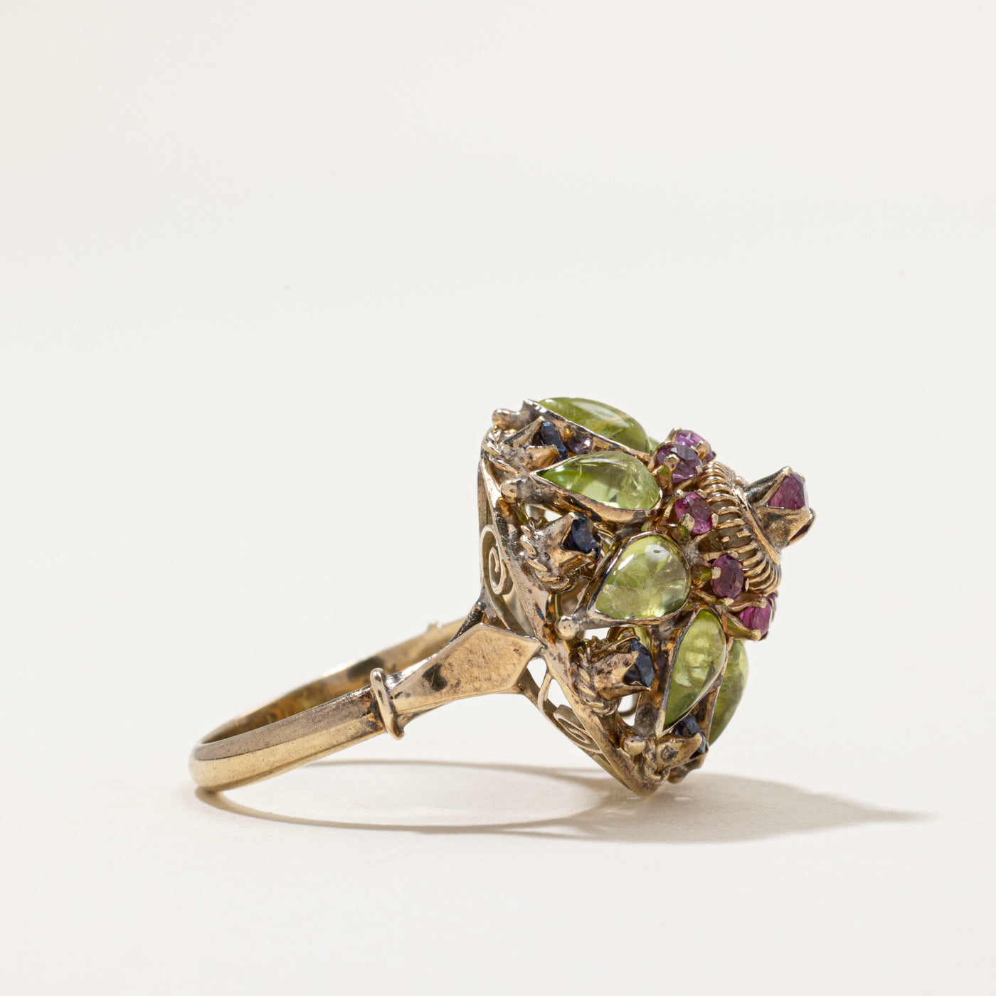 Mixed Gemstones Ornate Cocktail Ring | 3.45ctw | SZ 6.5