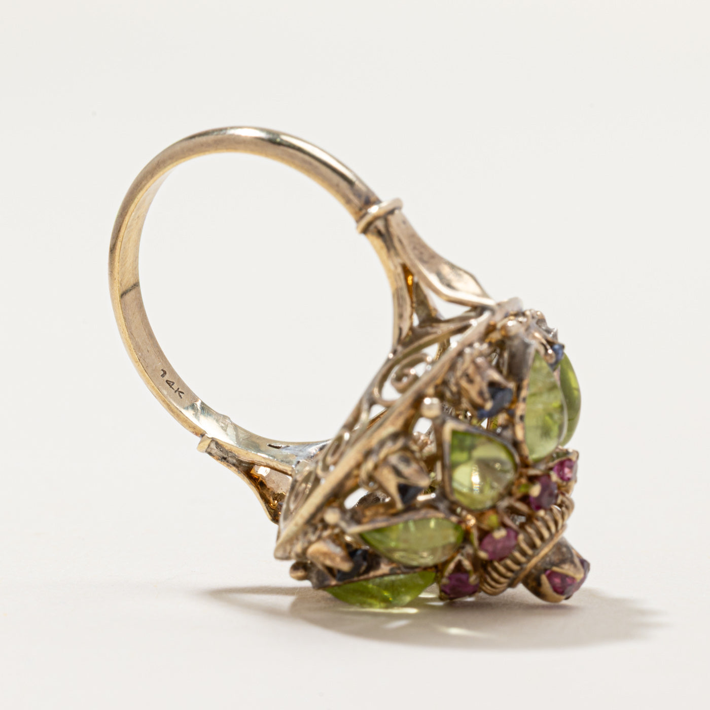 Mixed Gemstones Ornate Cocktail Ring | 3.45ctw | SZ 6.5