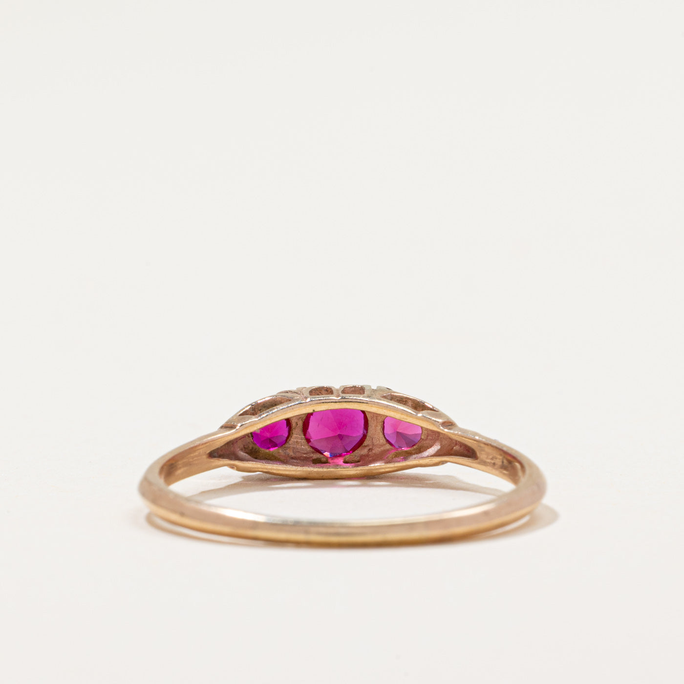 Three Stone Synthetic Ruby Ring | 0.70ctw | SZ 9.25