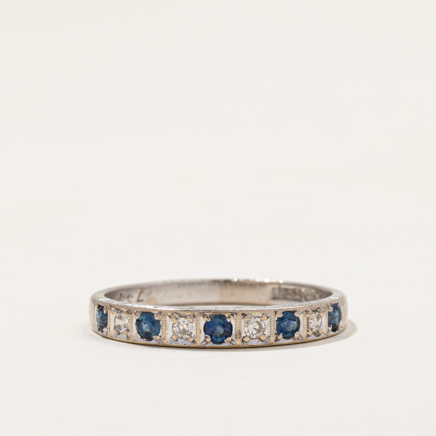 Vintage Sapphire & Diamond Semi Eternity Band | 0.15ctw, 0.04ctw | SZ 7.25