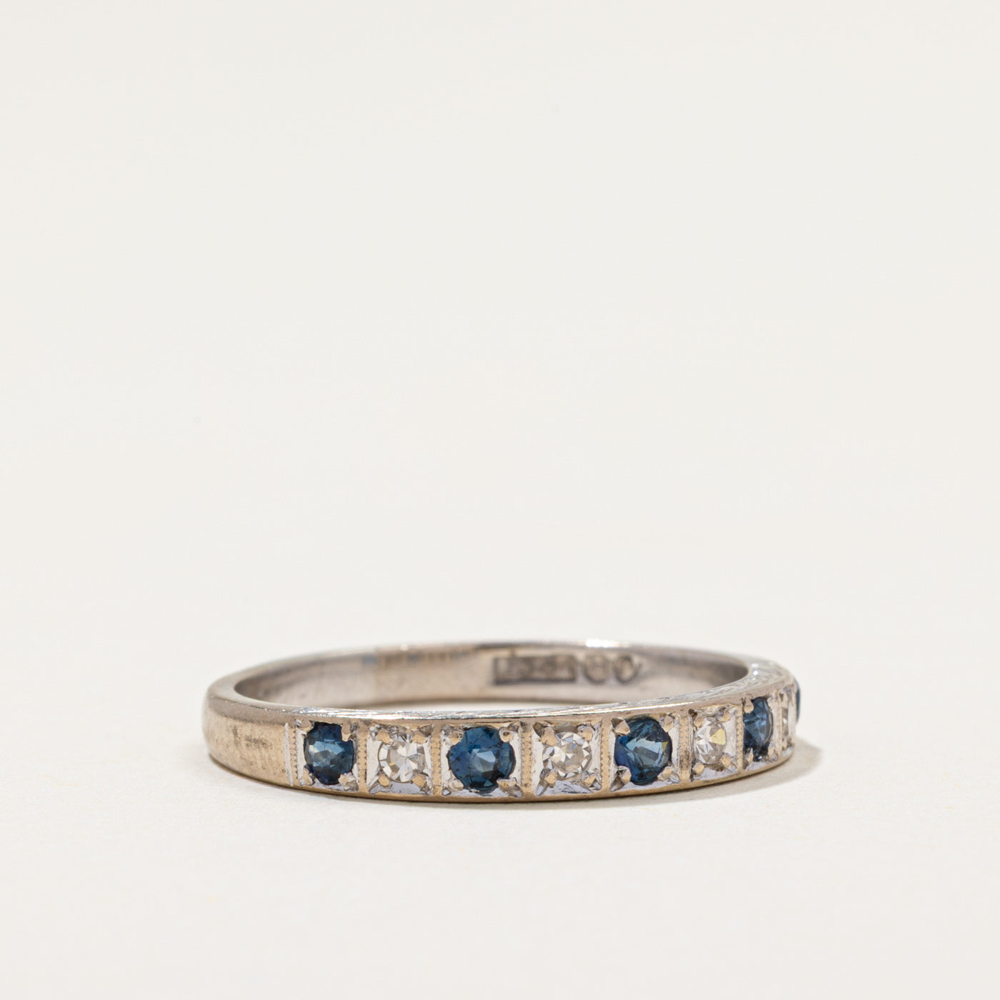 Vintage Sapphire & Diamond Semi Eternity Band | 0.15ctw, 0.04ctw | SZ 7.25