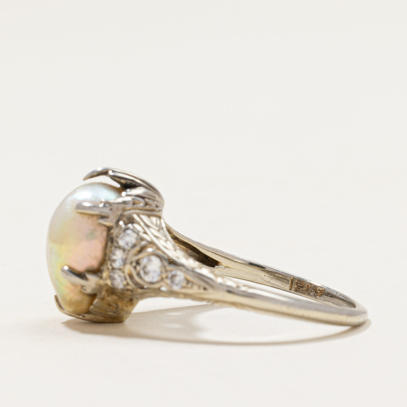 18k White Gold Pearl & Diamond & Ring | 0.22ctw | SZ 7.25