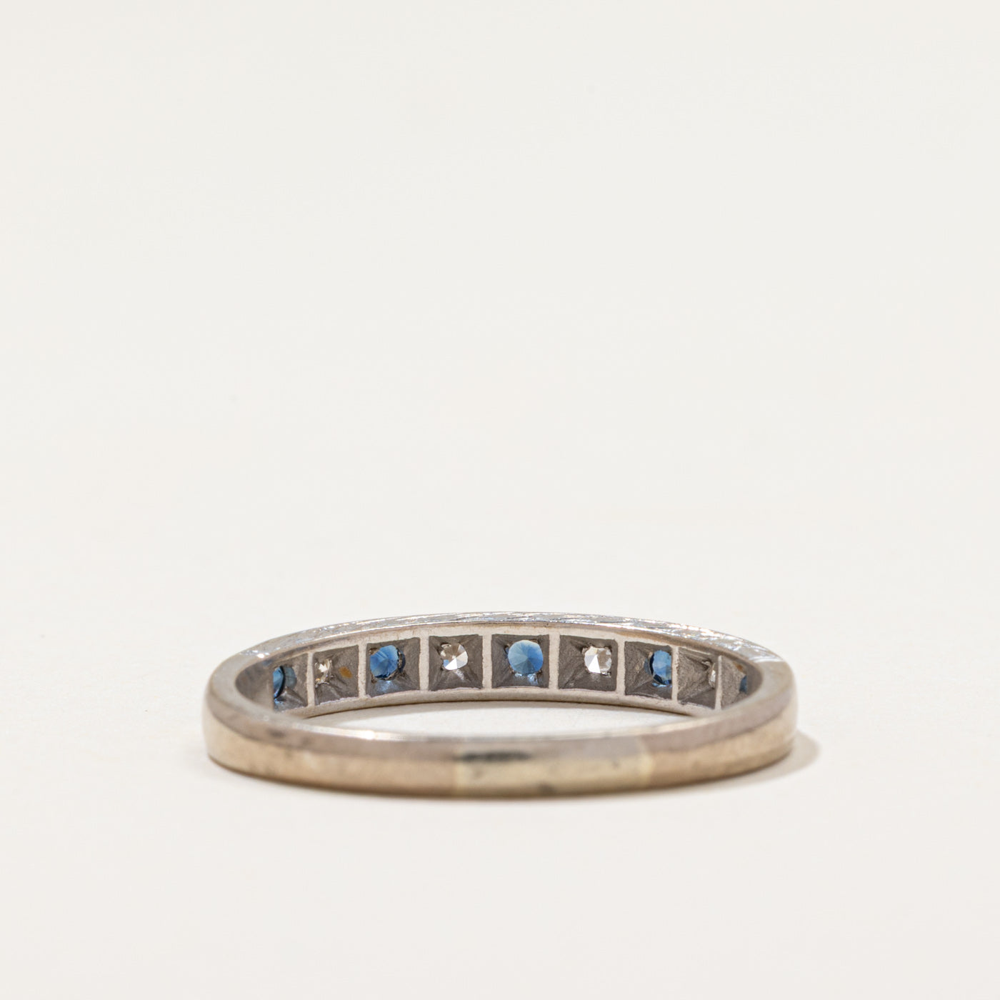 Vintage Sapphire & Diamond Semi Eternity Band | 0.15ctw, 0.04ctw | SZ 7.25