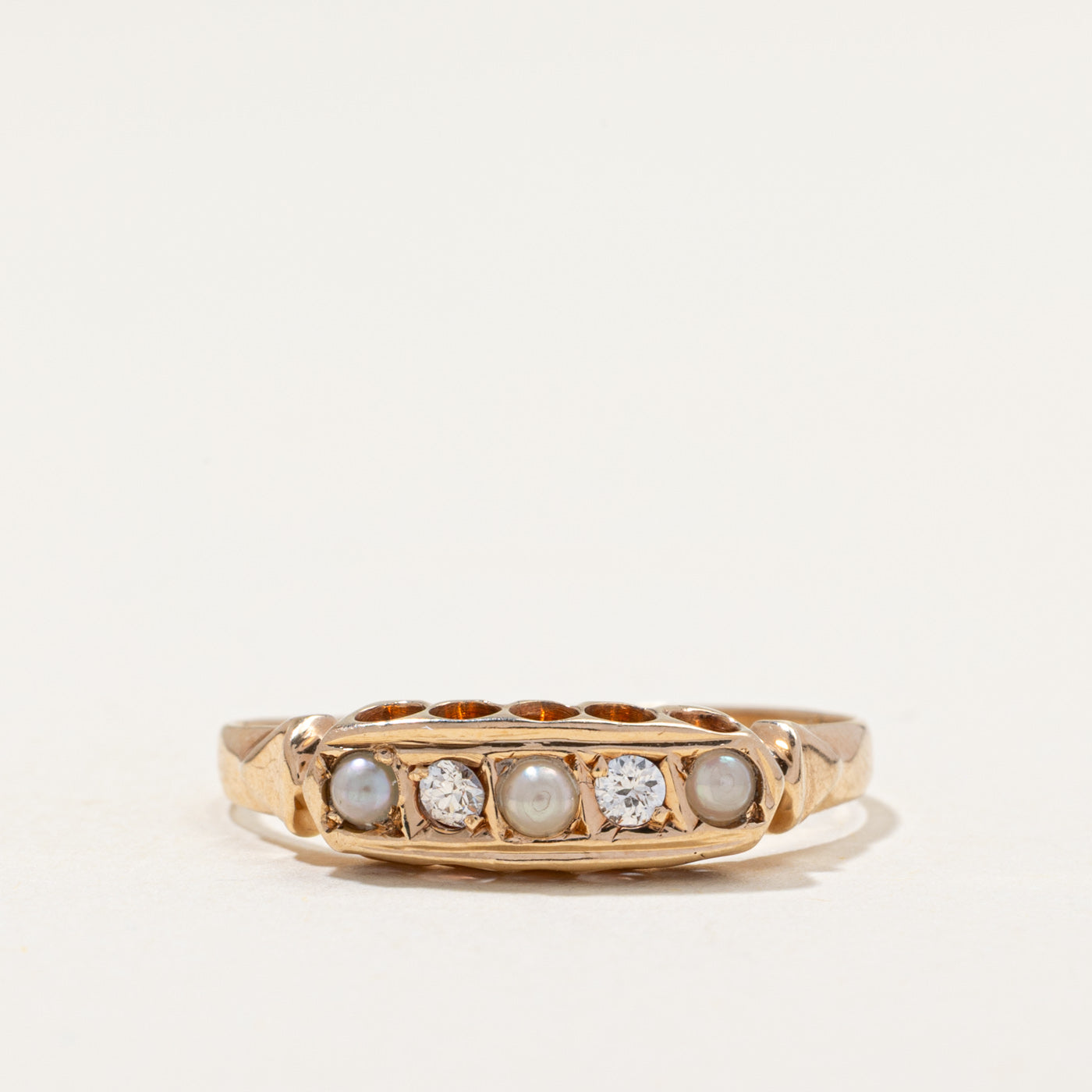 Vintage Five Stone Pearl & Diamond Ring | 0.07ctw | SZ 8.5