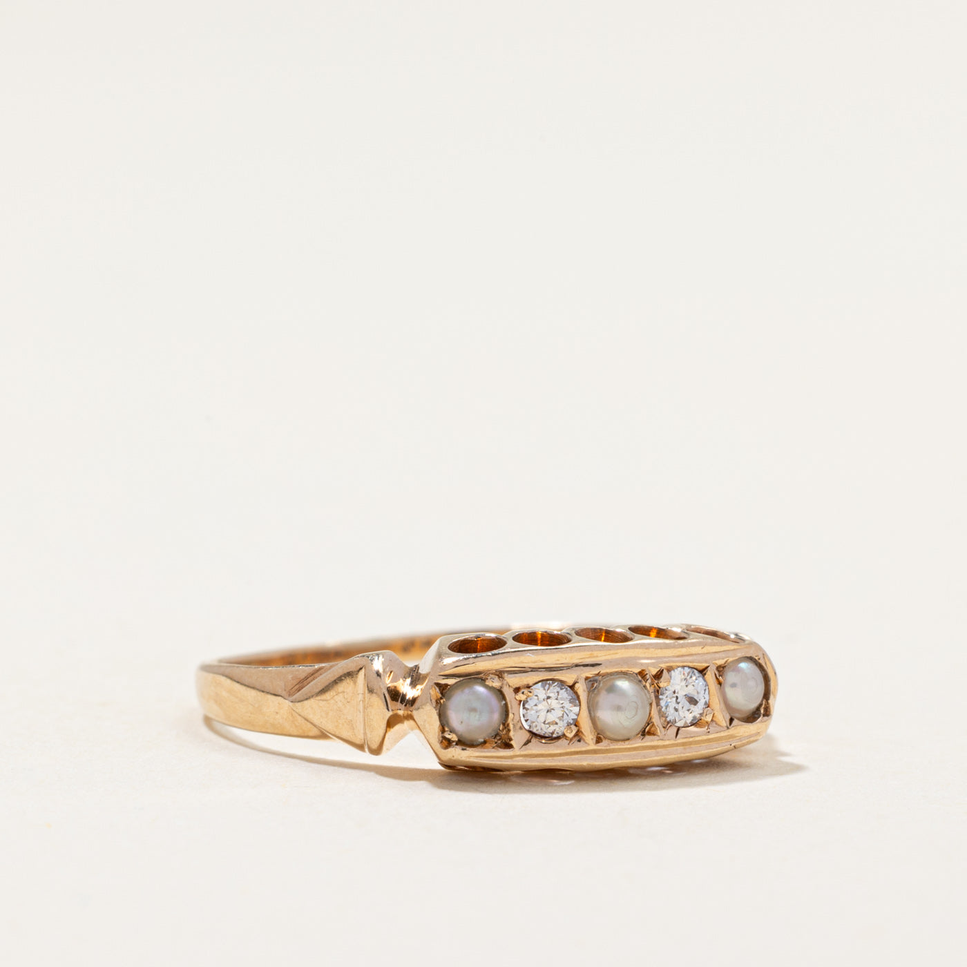 Vintage Five Stone Pearl & Diamond Ring | 0.07ctw | SZ 8.5