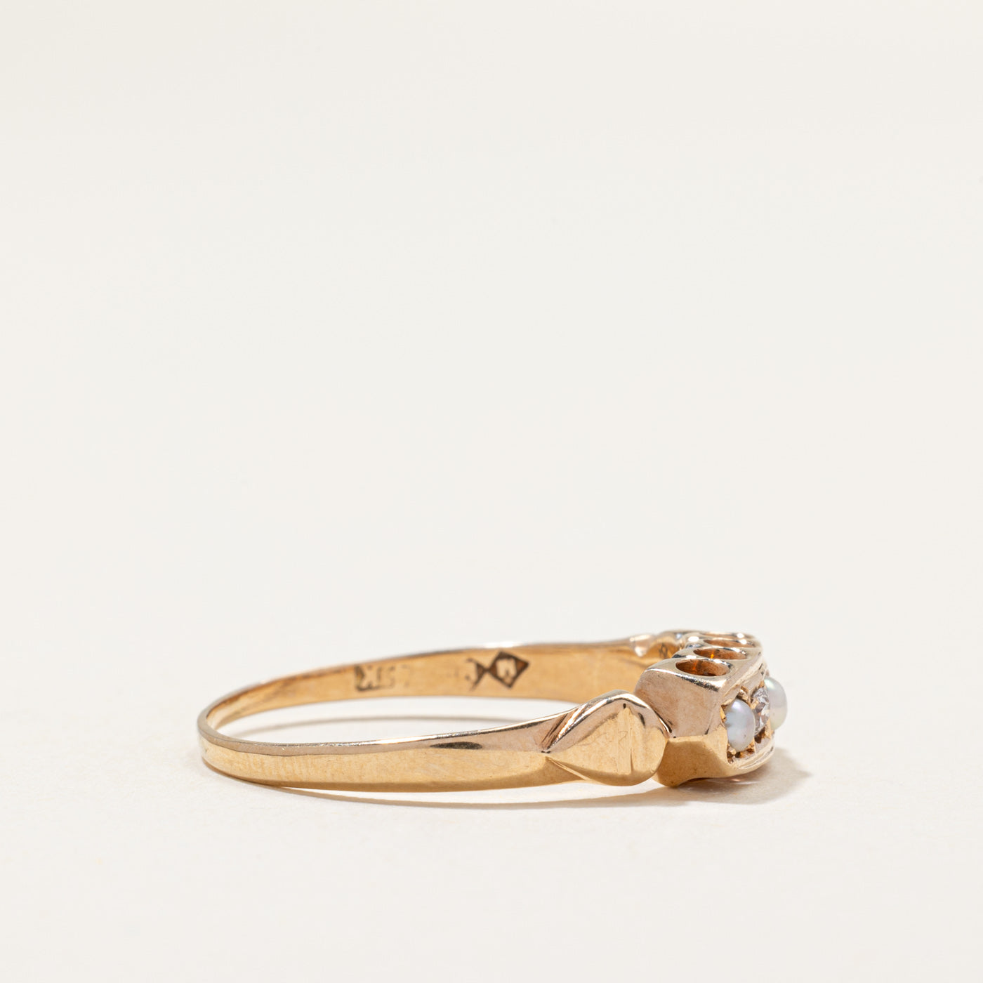 Vintage Five Stone Pearl & Diamond Ring | 0.07ctw | SZ 8.5