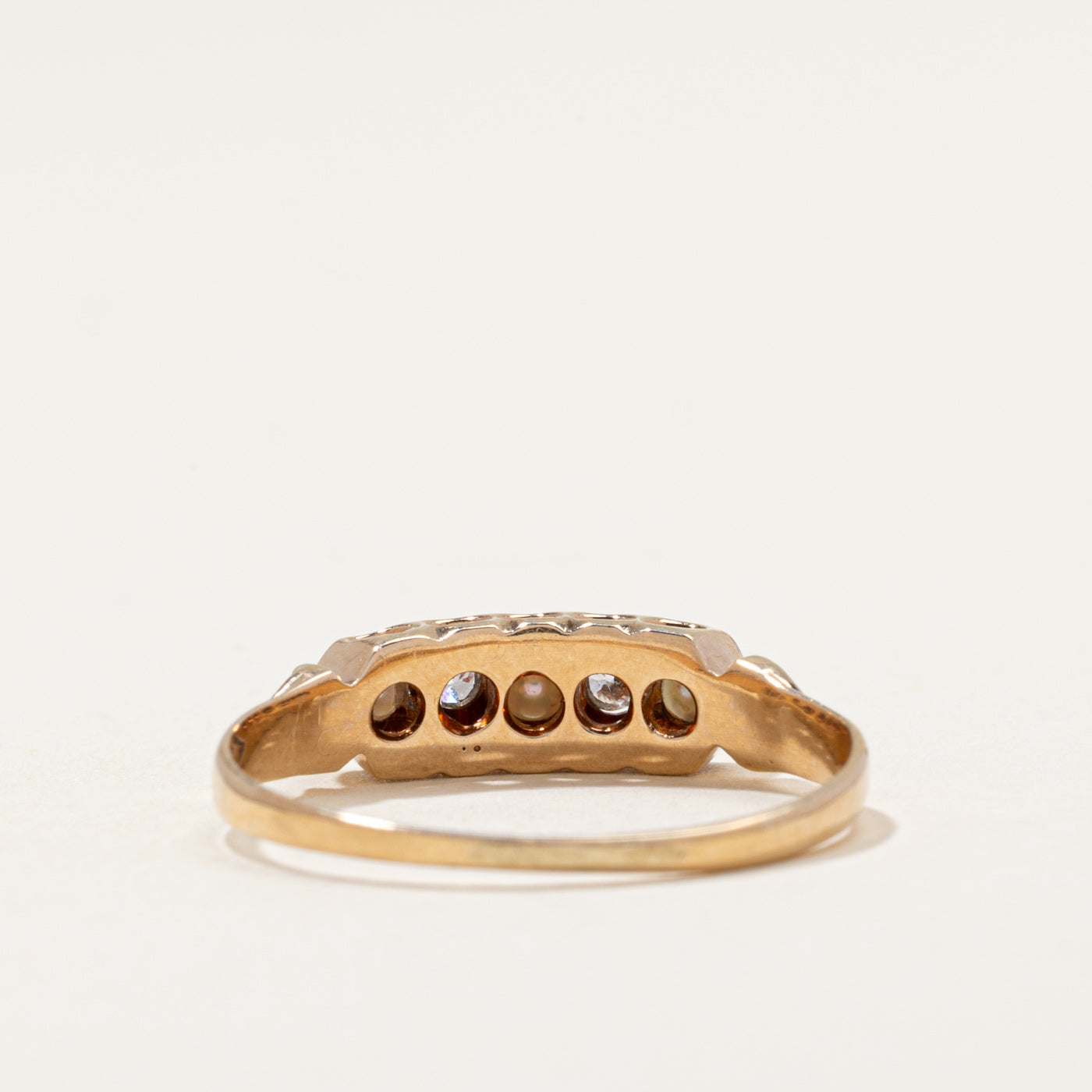 Vintage Five Stone Pearl & Diamond Ring | 0.07ctw | SZ 8.5