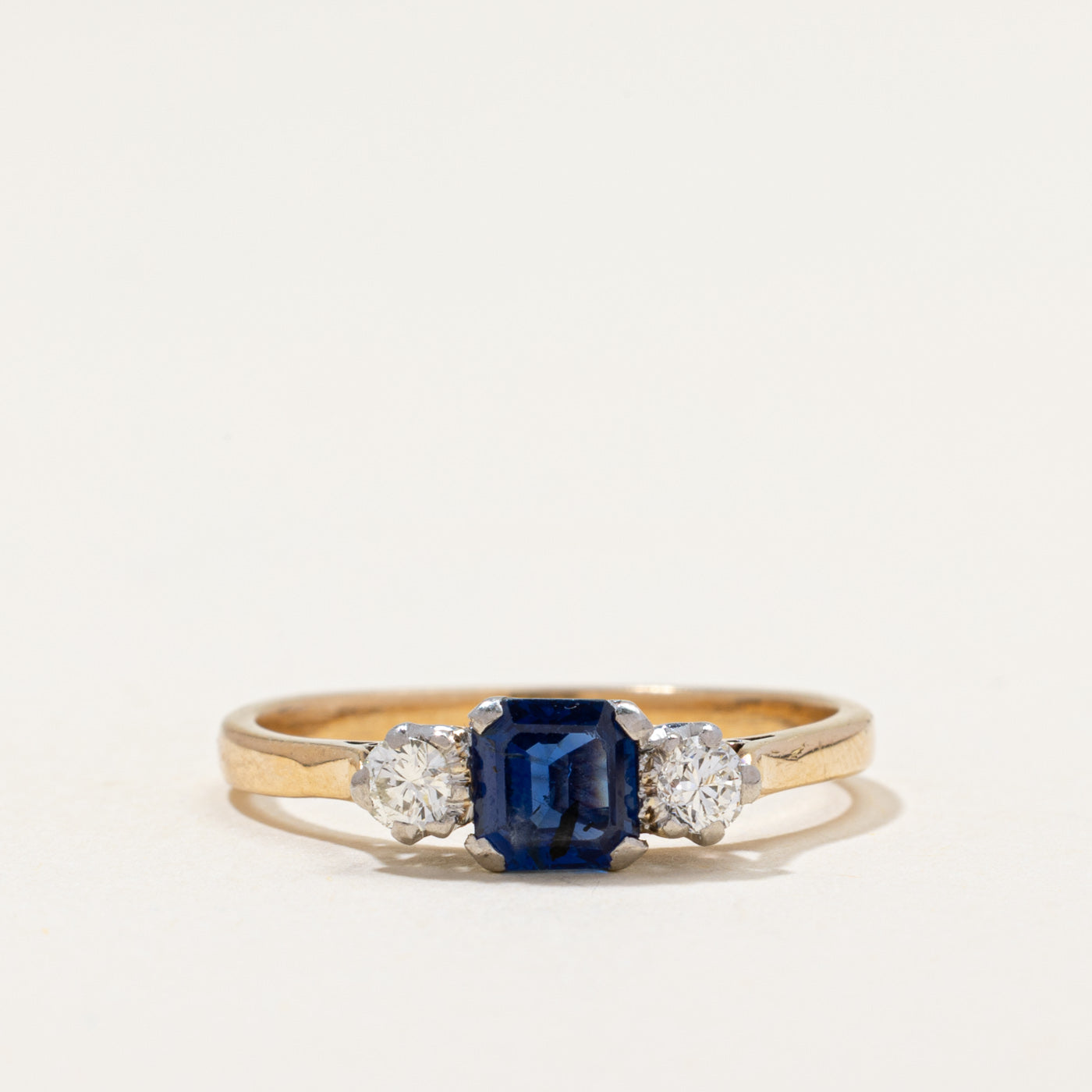 Three Stone Sapphire & Diamond Ring | 0.60ct, 0.16ctw | SZ 7.25