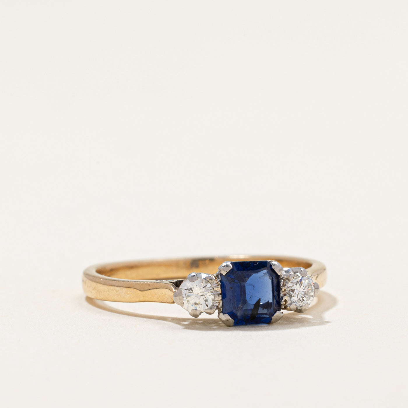 Three Stone Sapphire & Diamond Ring | 0.60ct, 0.16ctw | SZ 7.25